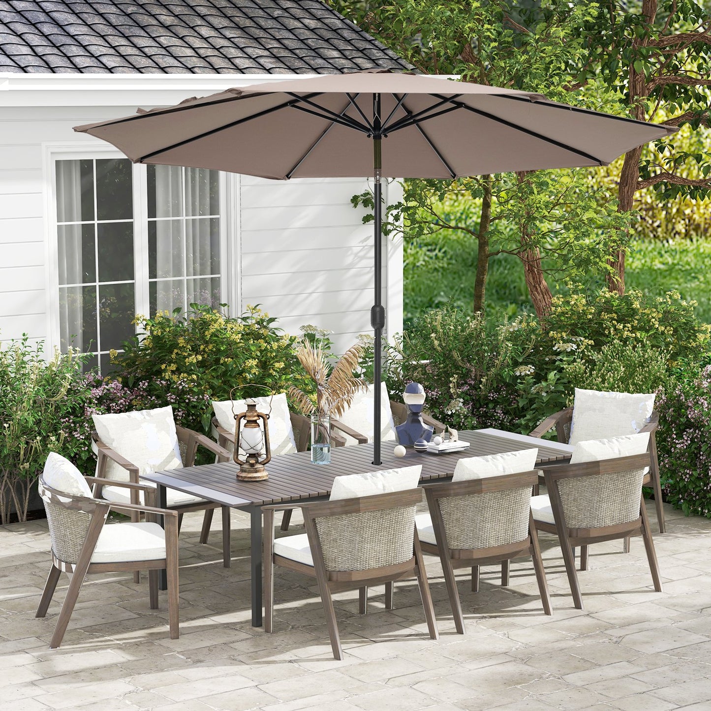 10 Feet Outdoor Patio Umbrella with Tilt Adjustment and Crank-Beige