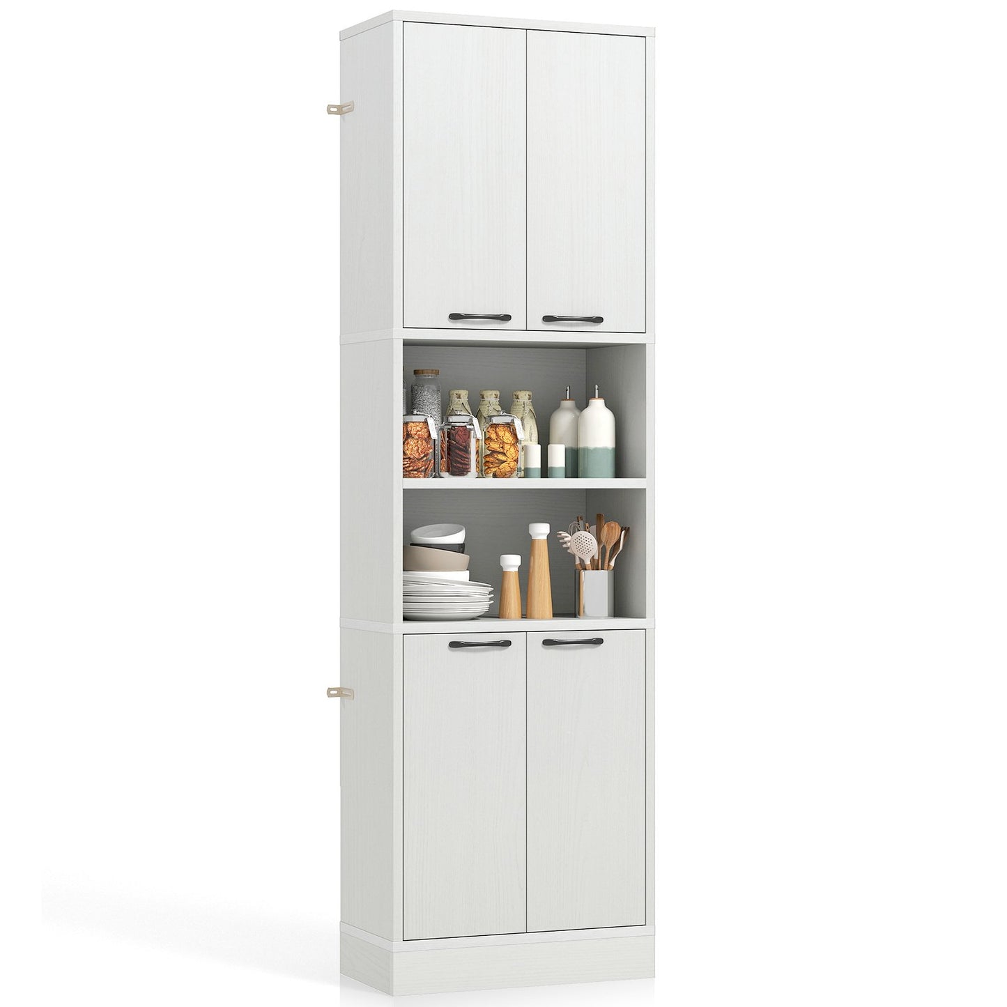 75 Inch Kitchen Pantry Cabinet Tall Cupboard with Doors and Shelves-Black