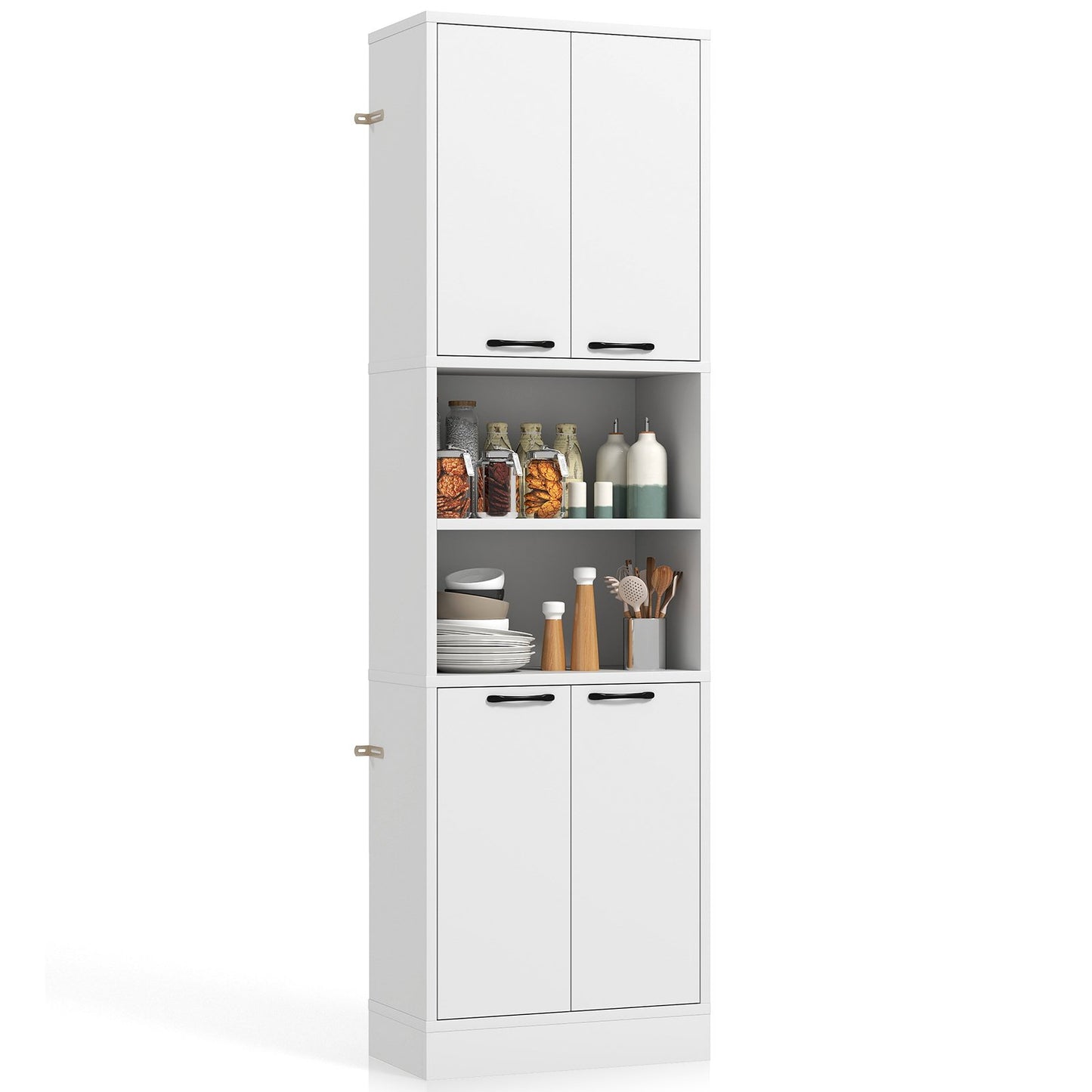 75 Inch Kitchen Pantry Cabinet Tall Cupboard with Doors and Shelves-Black
