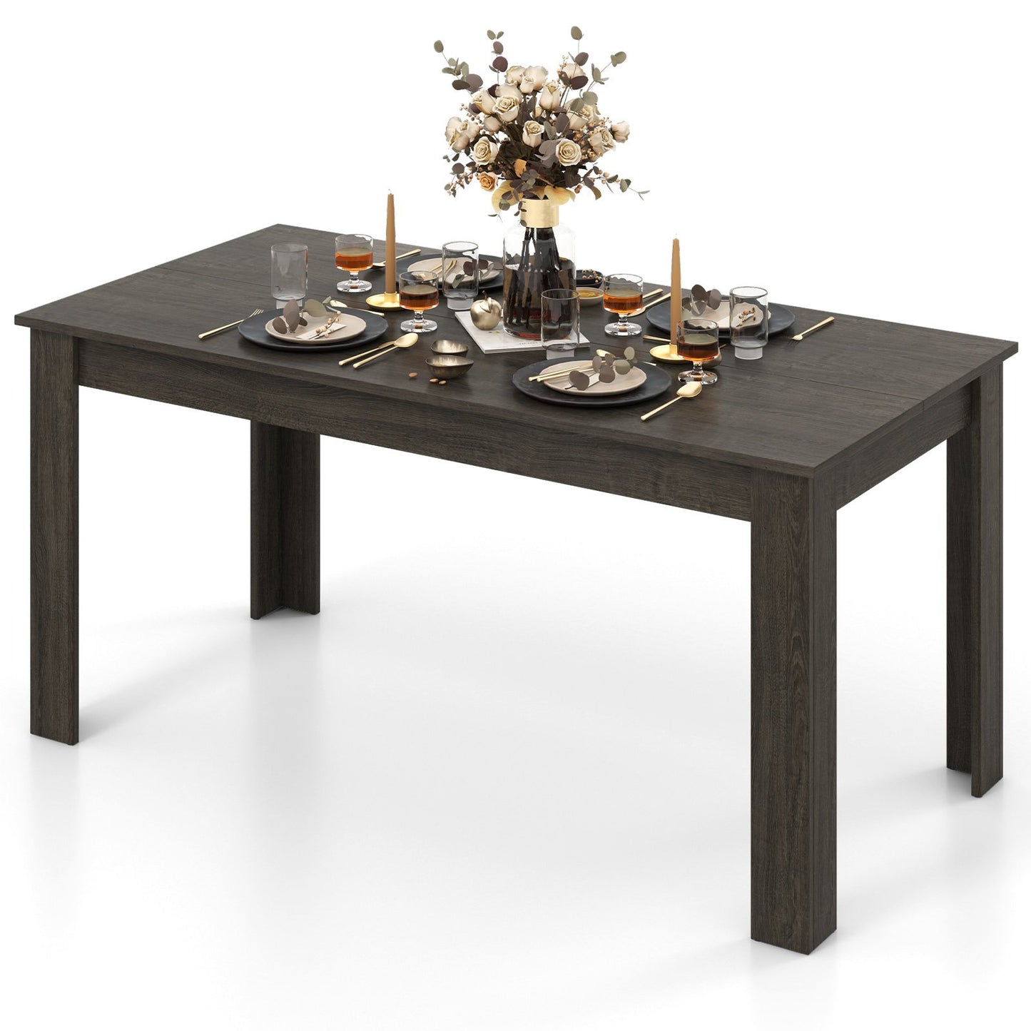 63 Inch Rectangular Modern Dining Kitchen Table for 6 People-Black