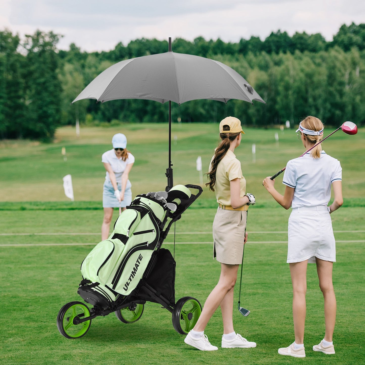 Folding 3 Wheels Golf Push Cart with Bag Scoreboard Adjustable Handle-Blue