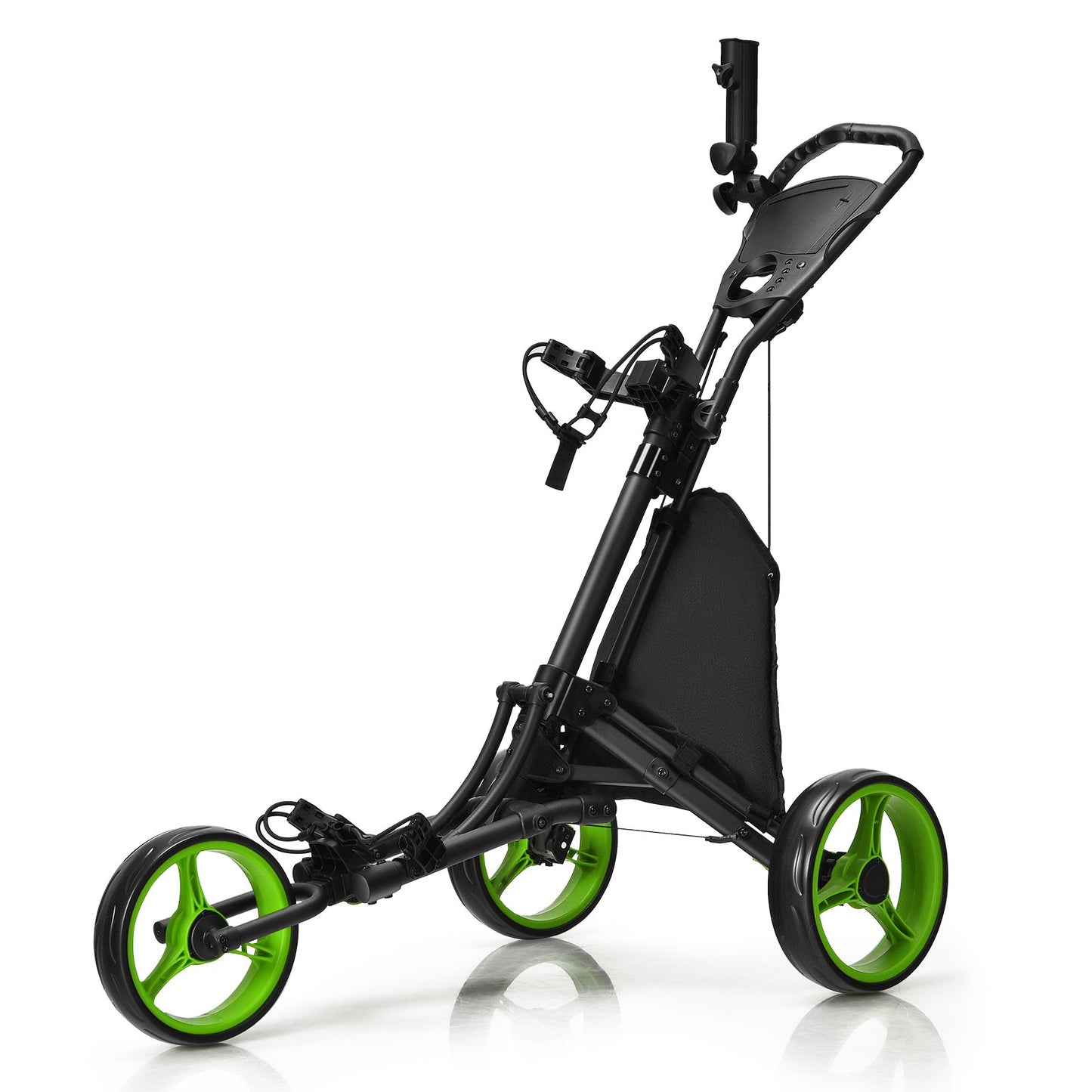 Folding 3 Wheels Golf Push Cart with Bag Scoreboard Adjustable Handle-Blue
