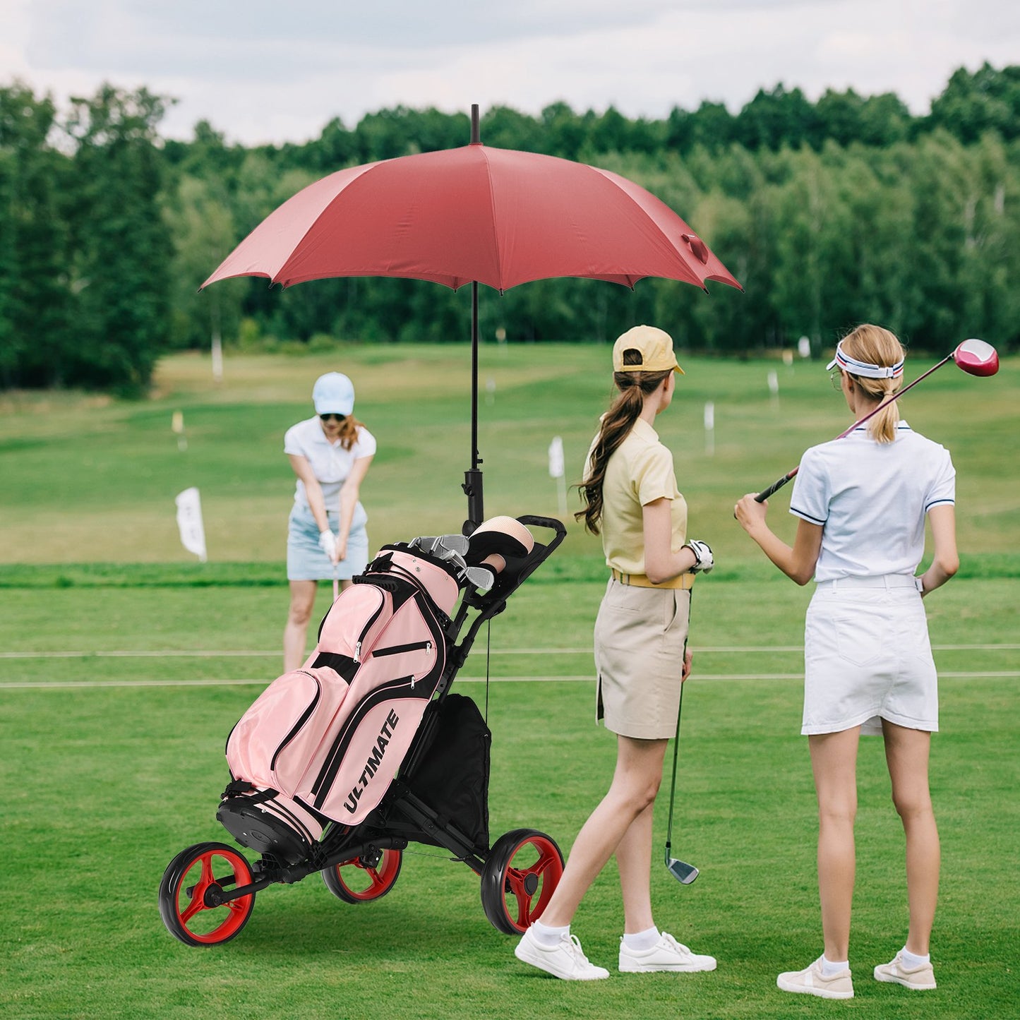 Folding 3 Wheels Golf Push Cart with Bag Scoreboard Adjustable Handle-Blue