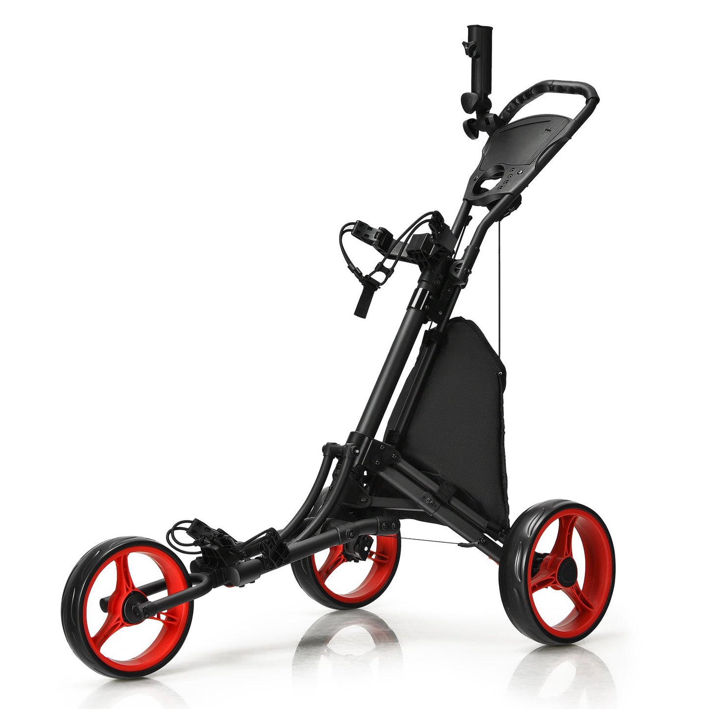 Folding 3 Wheels Golf Push Cart with Bag Scoreboard Adjustable Handle-Blue
