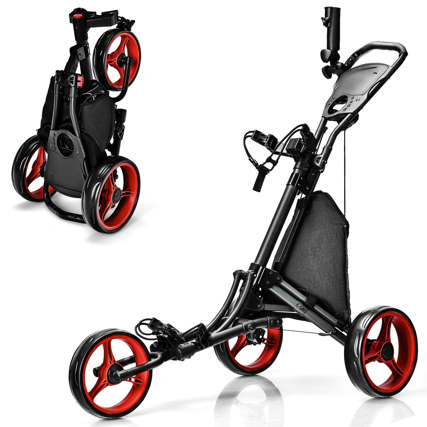 Folding 3 Wheels Golf Push Cart with Bag Scoreboard Adjustable Handle-Blue