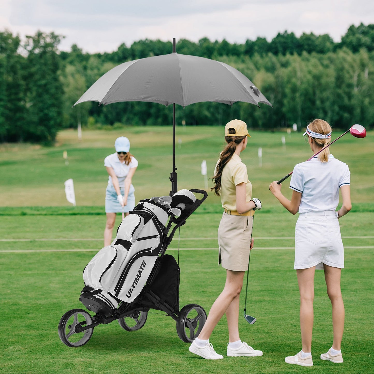 Folding 3 Wheels Golf Push Cart with Bag Scoreboard Adjustable Handle-Blue
