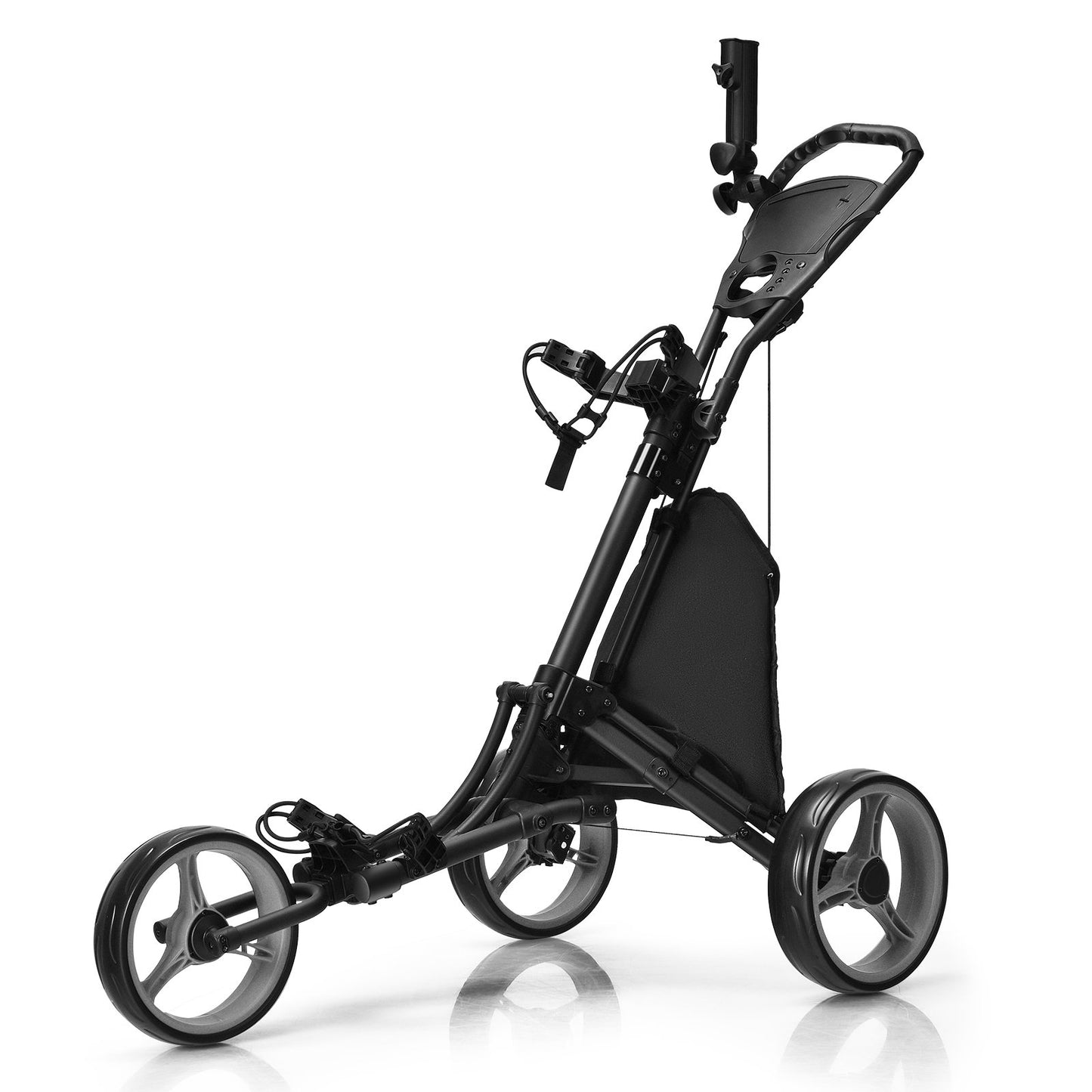 Folding 3 Wheels Golf Push Cart with Bag Scoreboard Adjustable Handle-Blue
