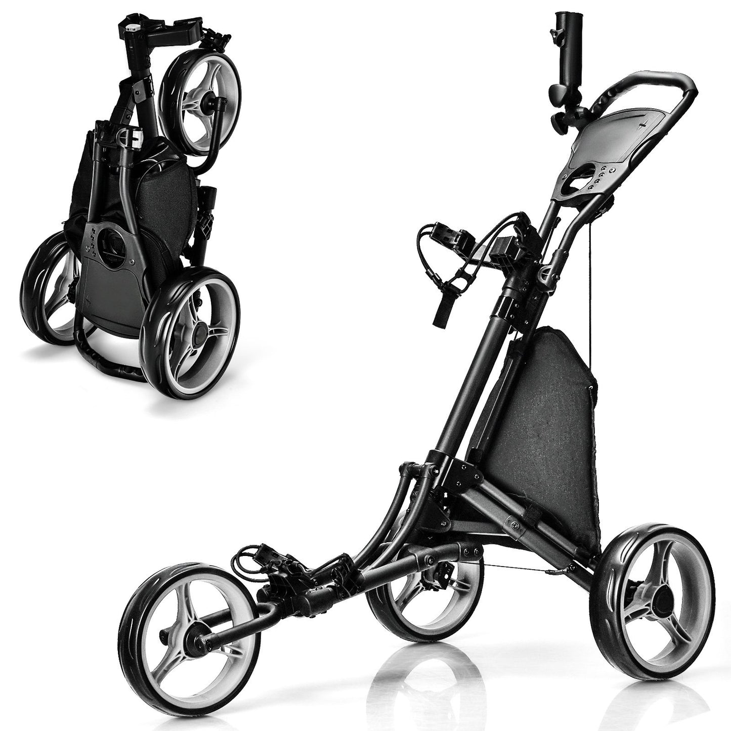 Folding 3 Wheels Golf Push Cart with Bag Scoreboard Adjustable Handle-Blue