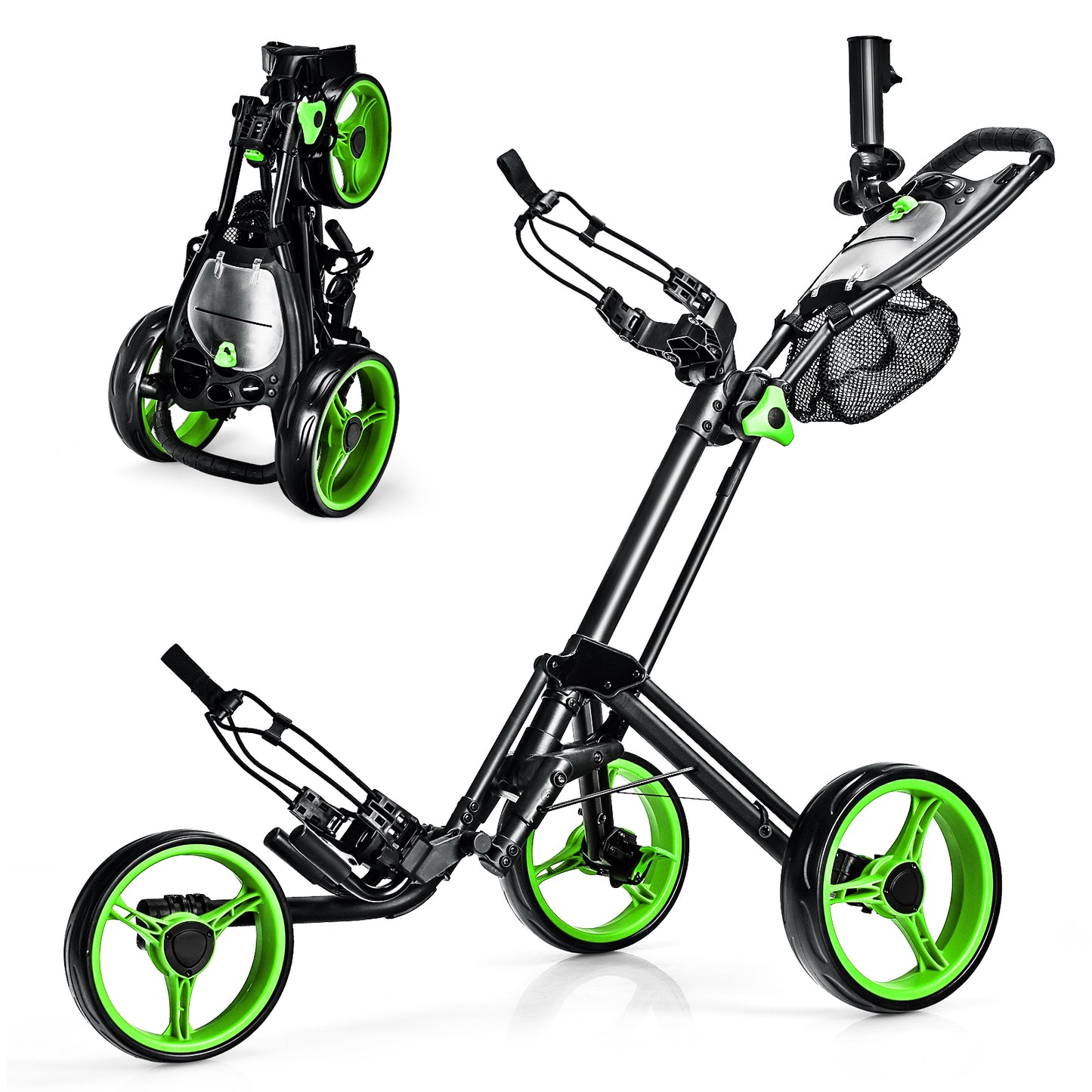 Folding 3 Wheels Golf Push Cart with Brake Scoreboard Adjustable Handle-Blue