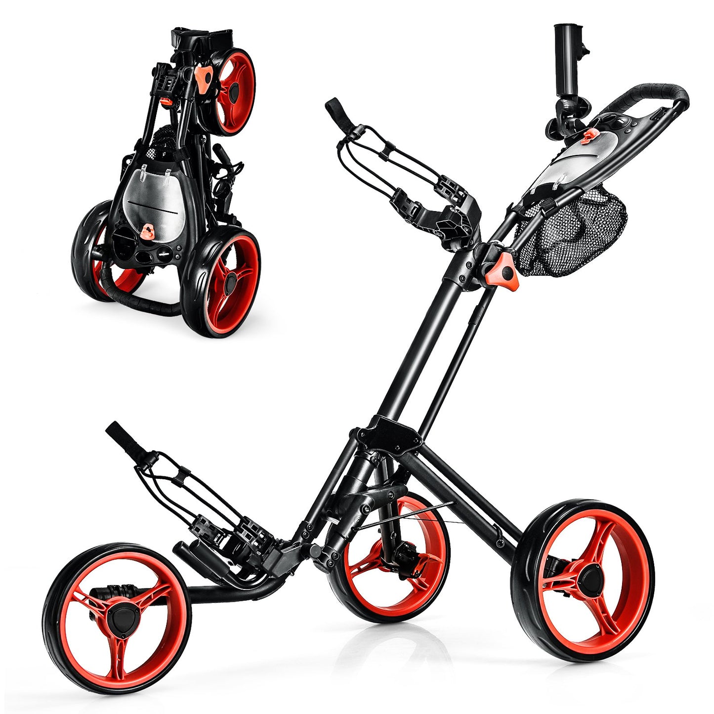 Folding 3 Wheels Golf Push Cart with Brake Scoreboard Adjustable Handle-Blue