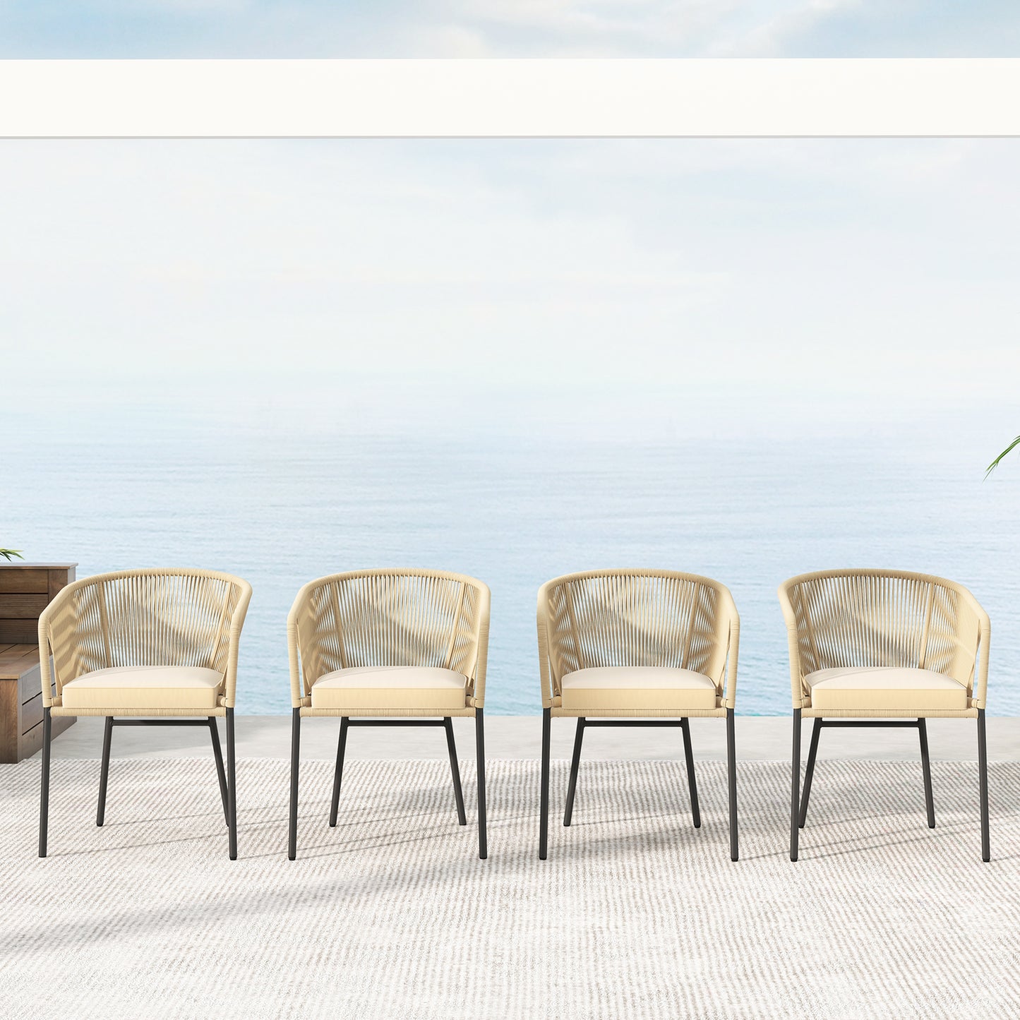 Patio Chairs Set of 4 with Seat Cushion and Curved Backrest for Patio-Black