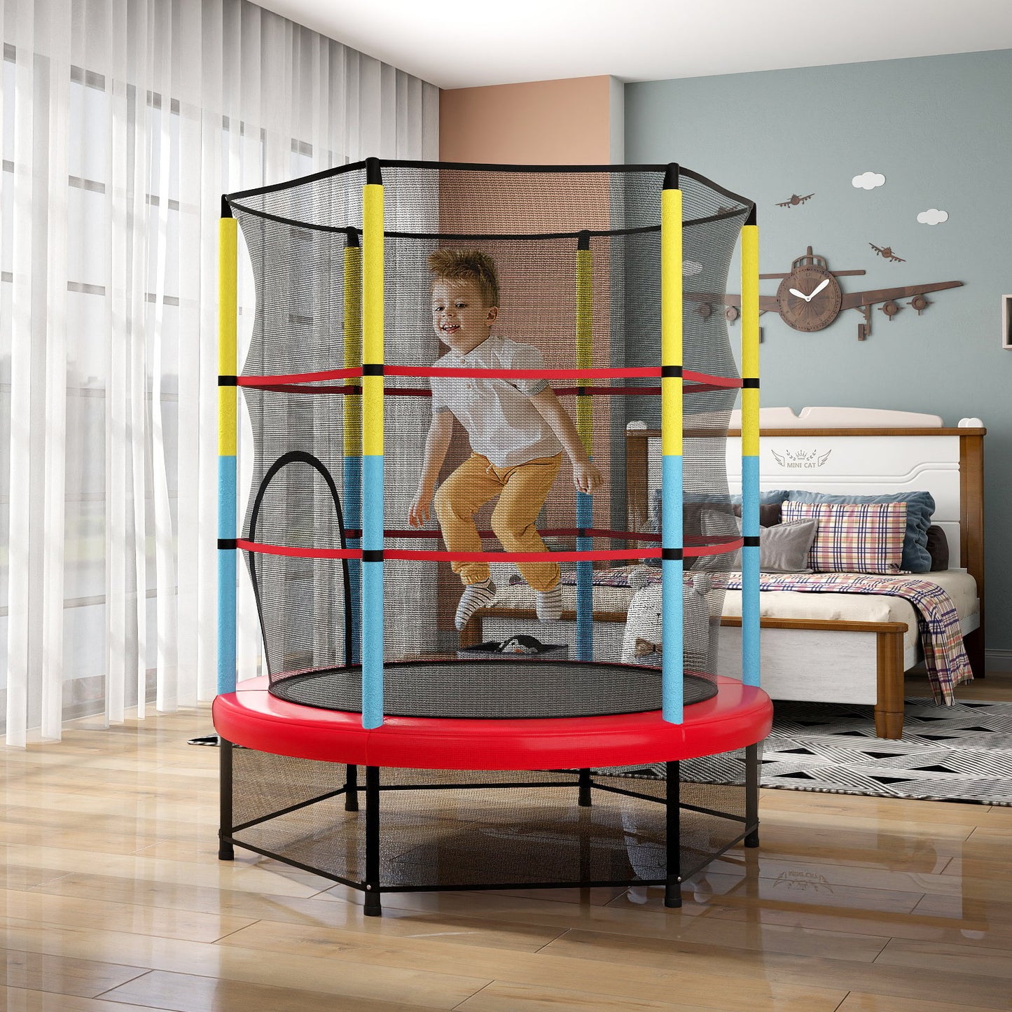 Kids Trampoline Recreational Bounce Jumper with Safety Enclosure Net-Navy