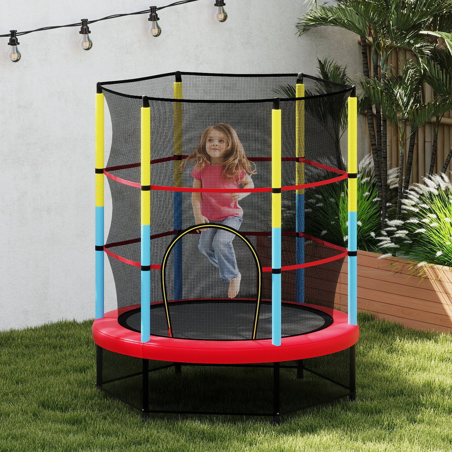 Kids Trampoline Recreational Bounce Jumper with Safety Enclosure Net-Navy