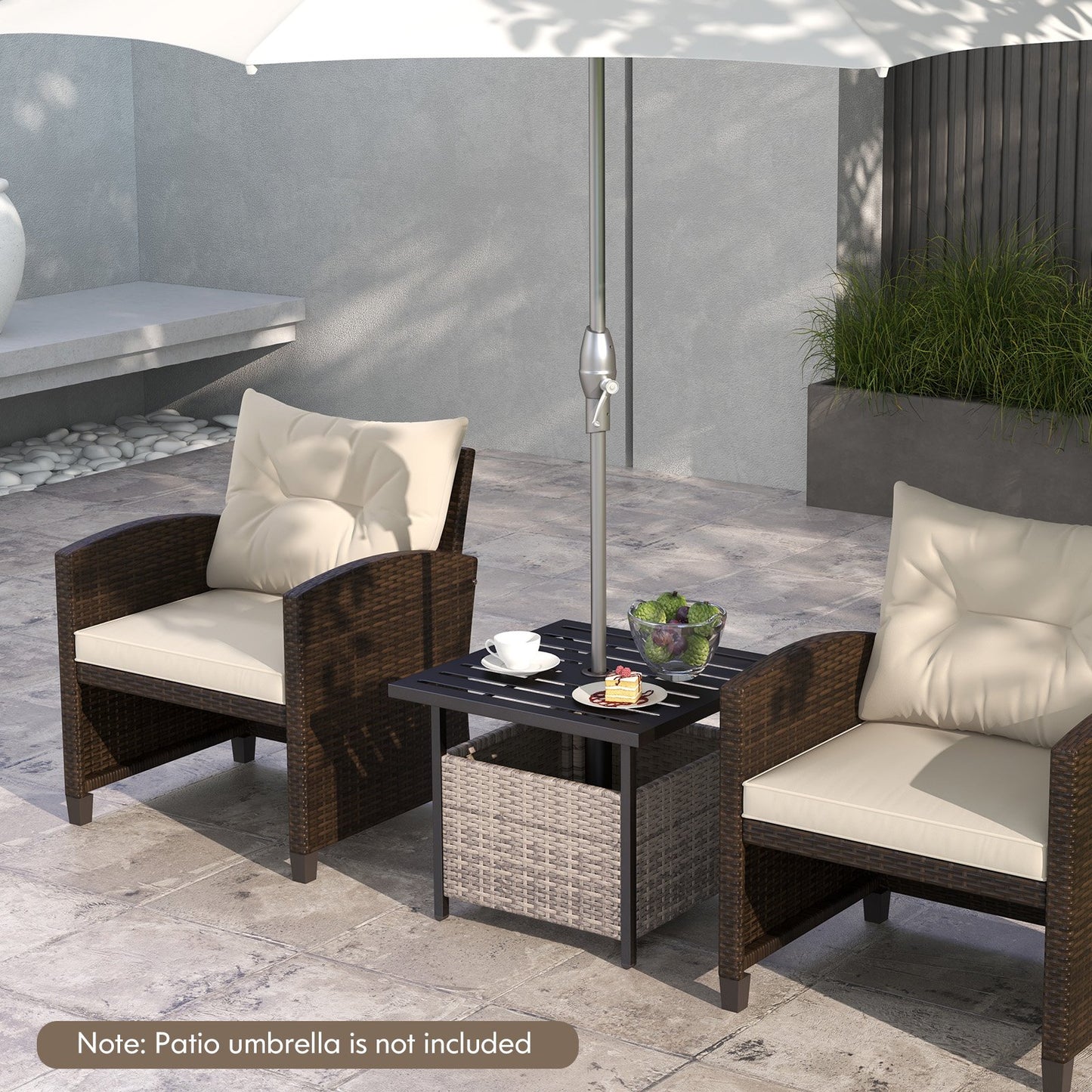 Outdoor Patio Rattan Wicker Steel Side Deck Table-Black