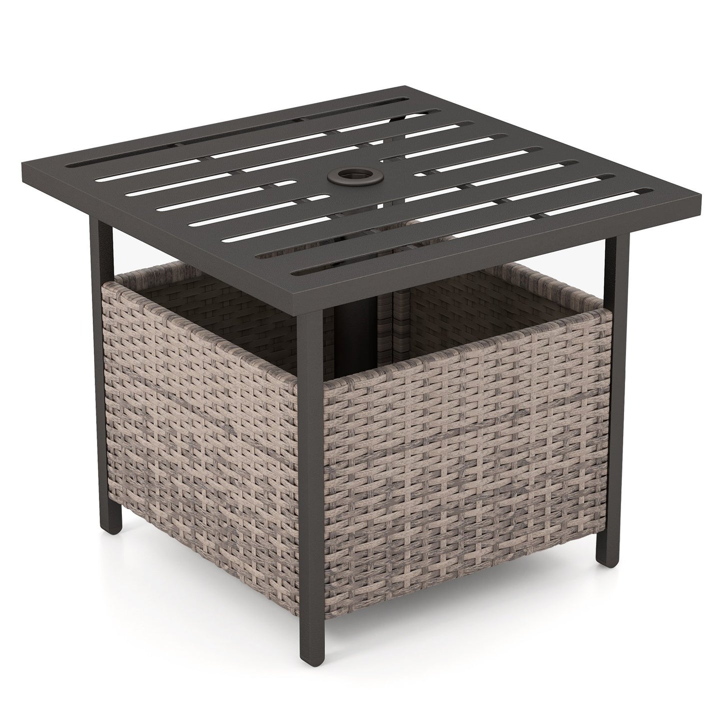 Outdoor Patio Rattan Wicker Steel Side Deck Table-Black