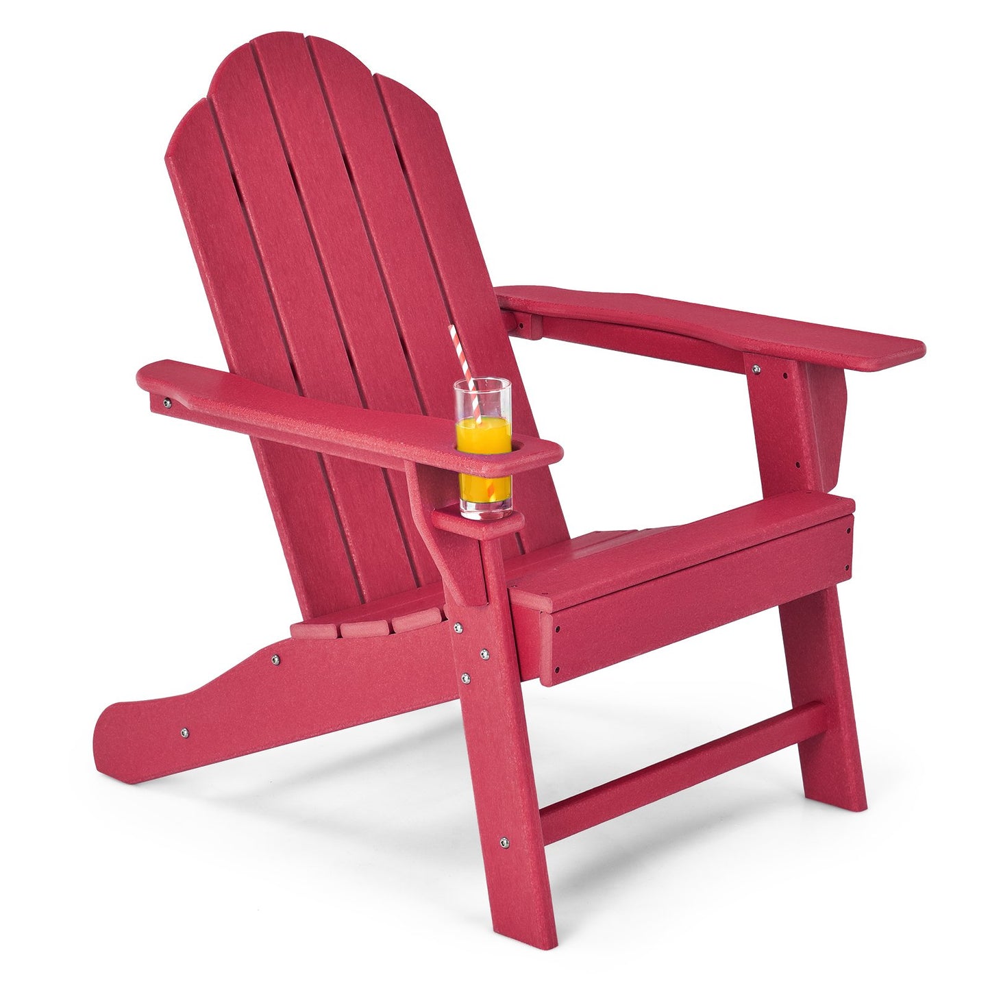 Outdoor Adirondack Chair with Built-in Cup Holder for Backyard Porch-Black