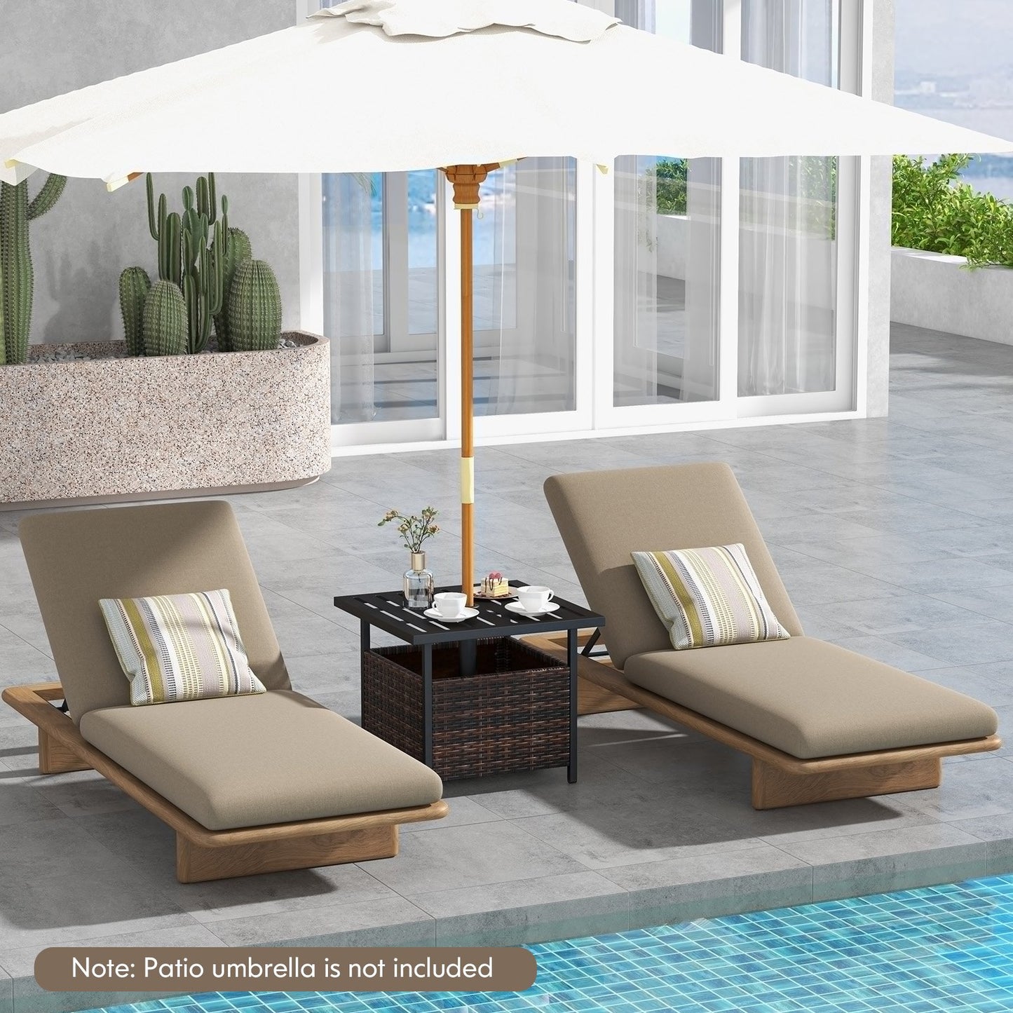 Outdoor Patio Rattan Wicker Steel Side Deck Table-Black