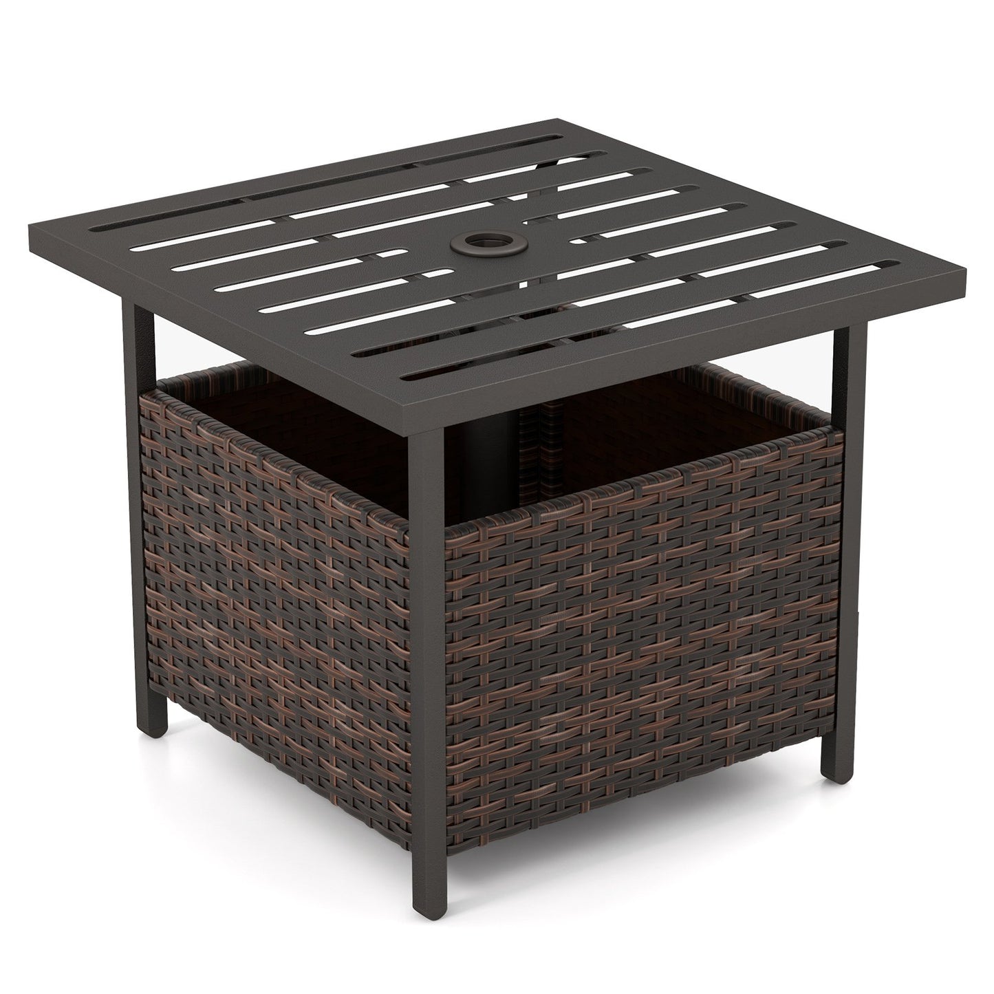 Outdoor Patio Rattan Wicker Steel Side Deck Table-Black