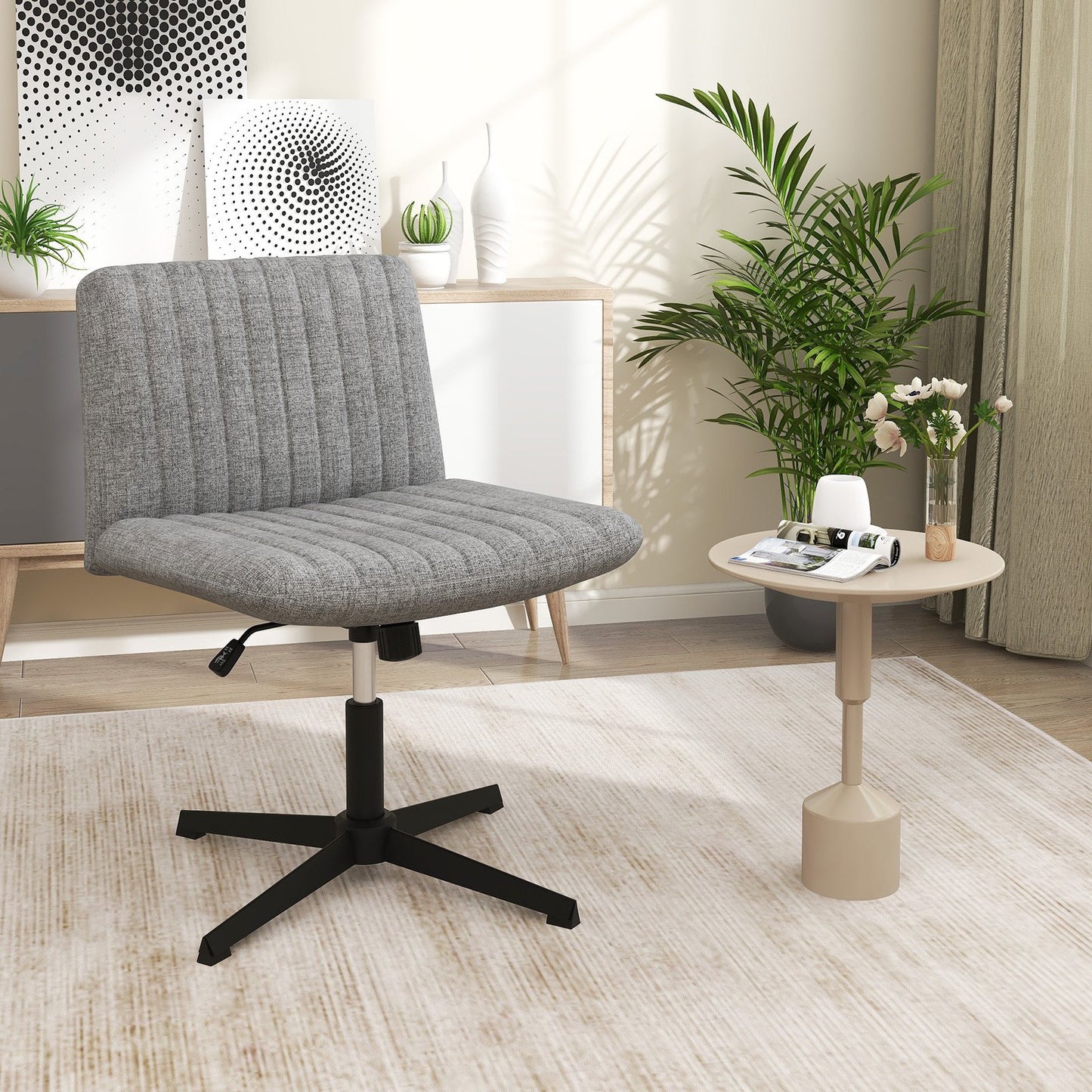 Criss Cross Legged Chair No Wheels 120° Rocking Adjustable Height-Beige
