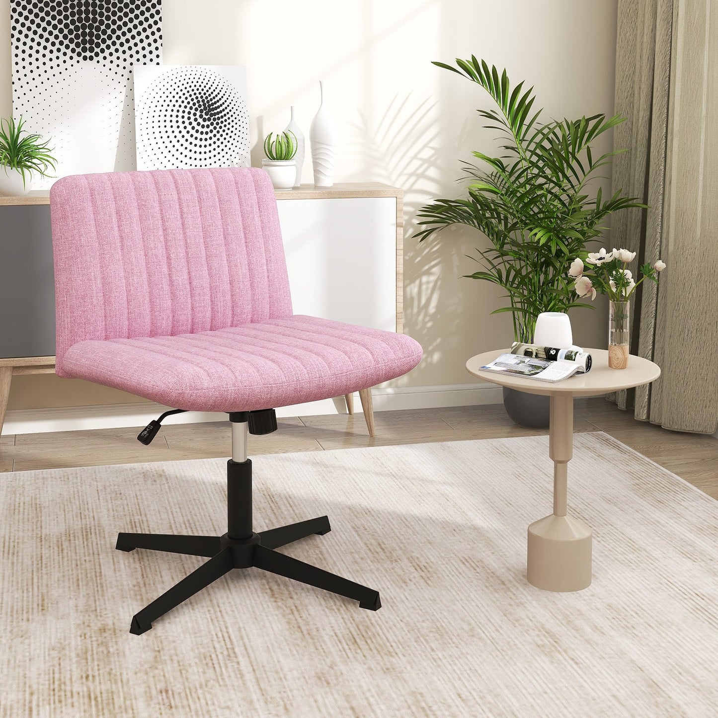 Criss Cross Legged Chair No Wheels 120° Rocking Adjustable Height-Beige