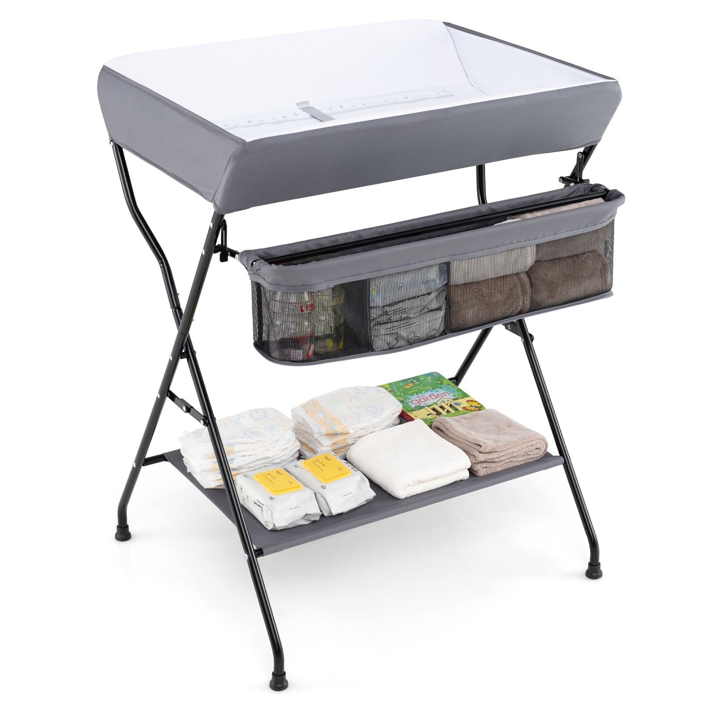 Baby Storage Folding Diaper Changing Table-Black
