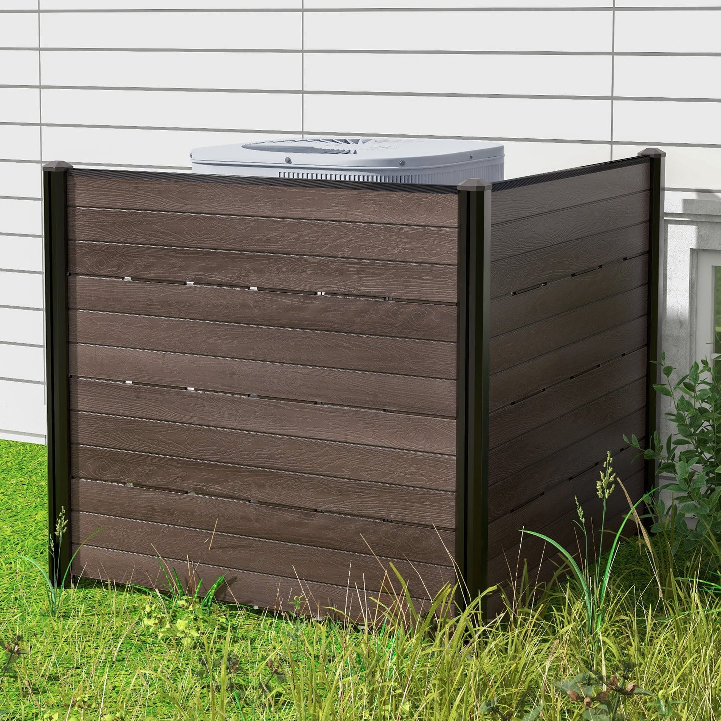 Outdoor Privacy Fence Screen with 5 Ground Stakes for Garden Yard Patio-Black