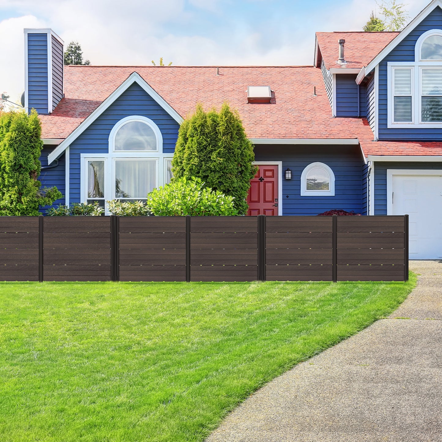Outdoor Privacy Fence Screen with 5 Ground Stakes for Garden Yard Patio-Black