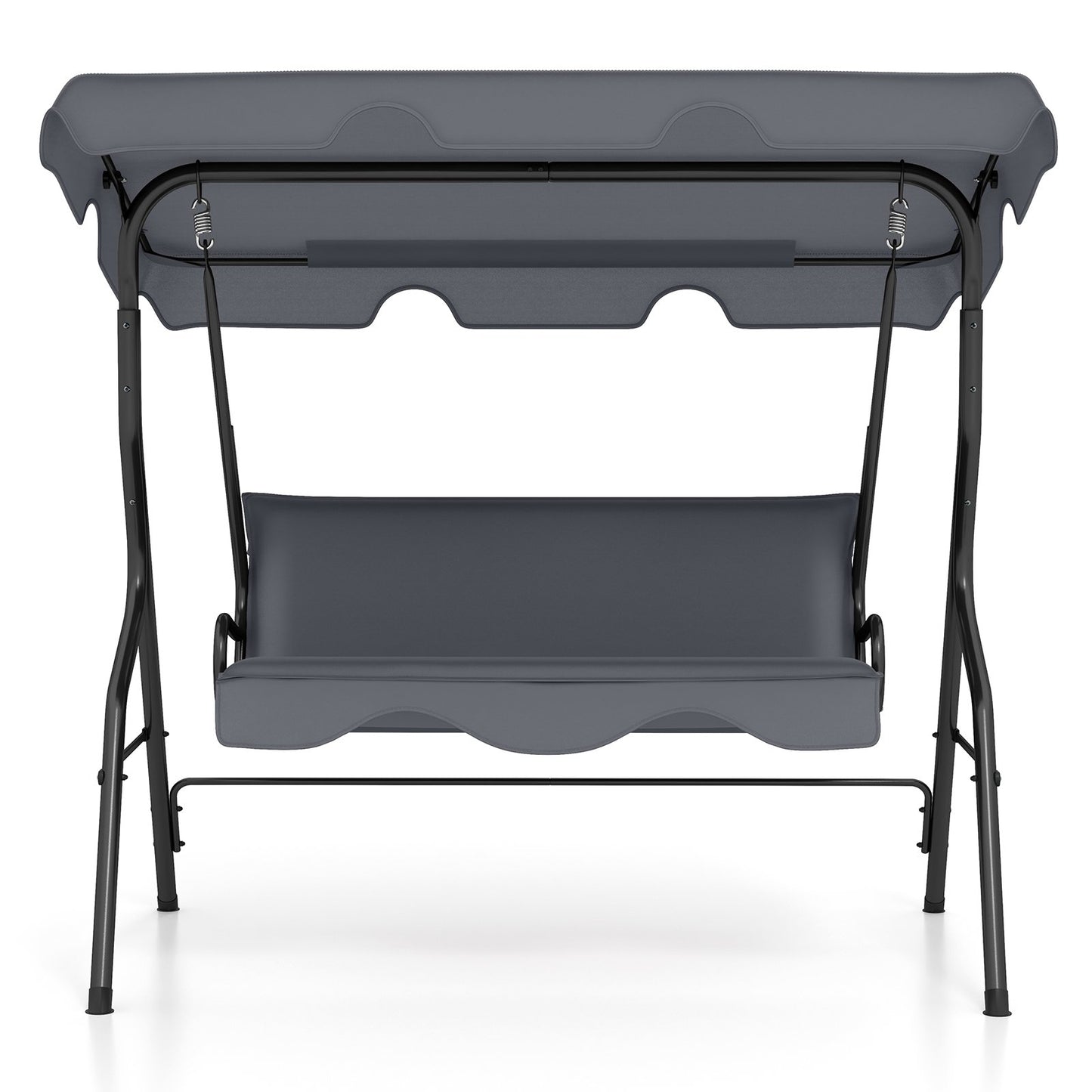 3 Seat Outdoor Patio Canopy Swing with Cushioned Steel Frame-Beige