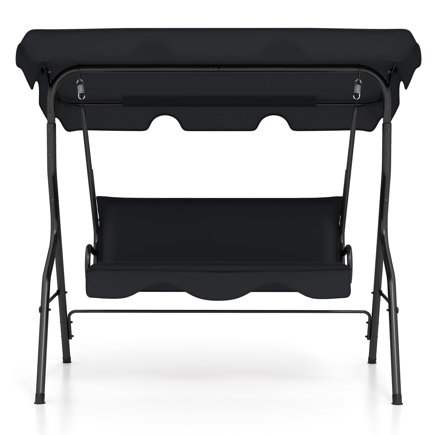 3 Seat Outdoor Patio Canopy Swing with Cushioned Steel Frame-Beige