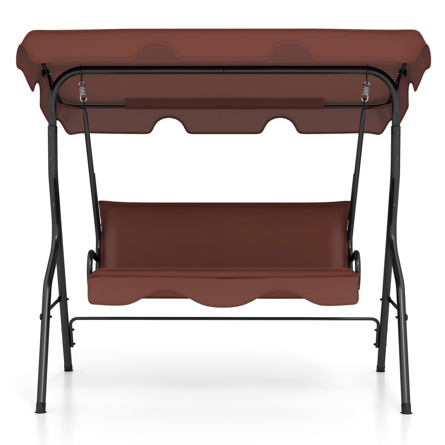 3 Seat Outdoor Patio Canopy Swing with Cushioned Steel Frame-Beige