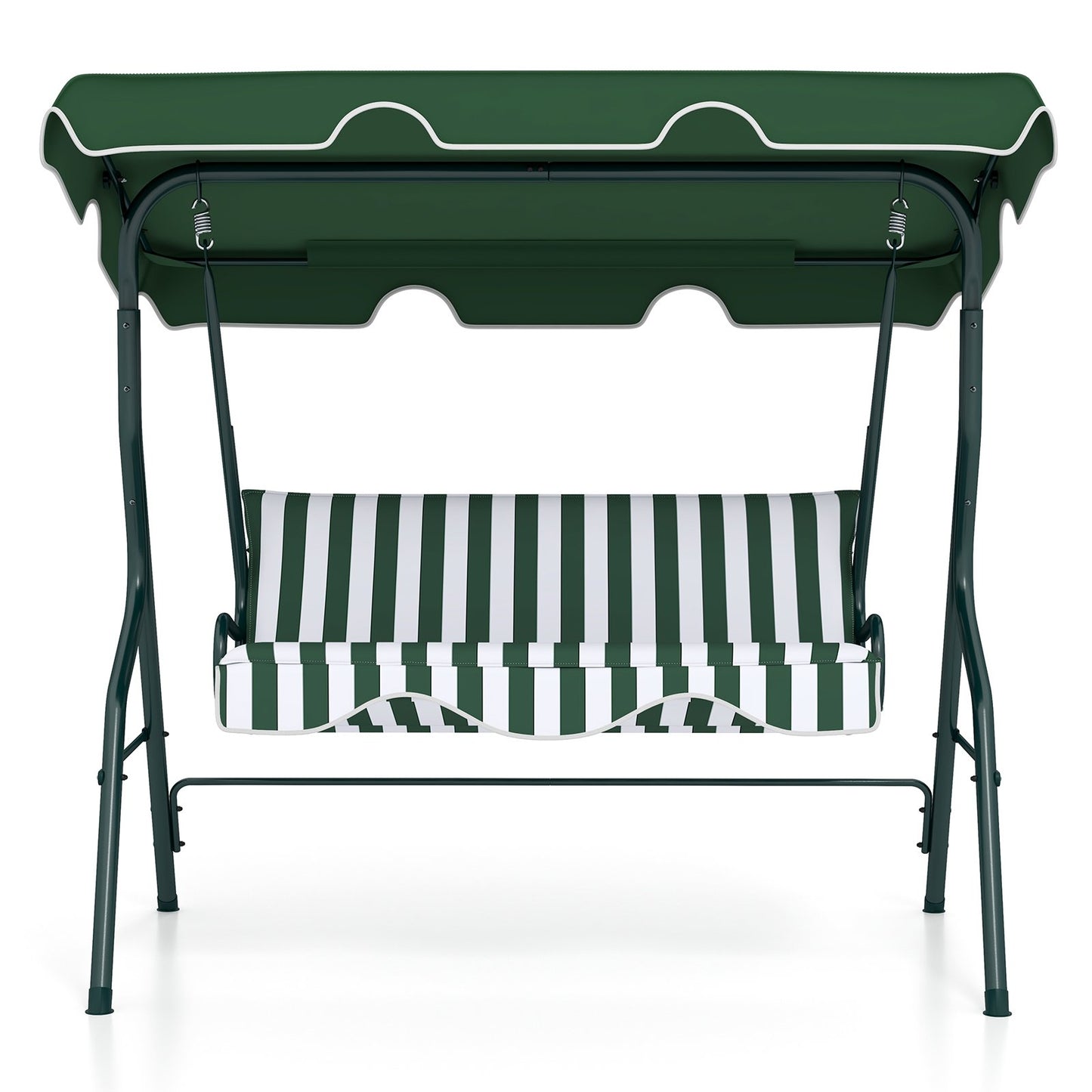 3 Seat Outdoor Patio Canopy Swing with Cushioned Steel Frame-Beige