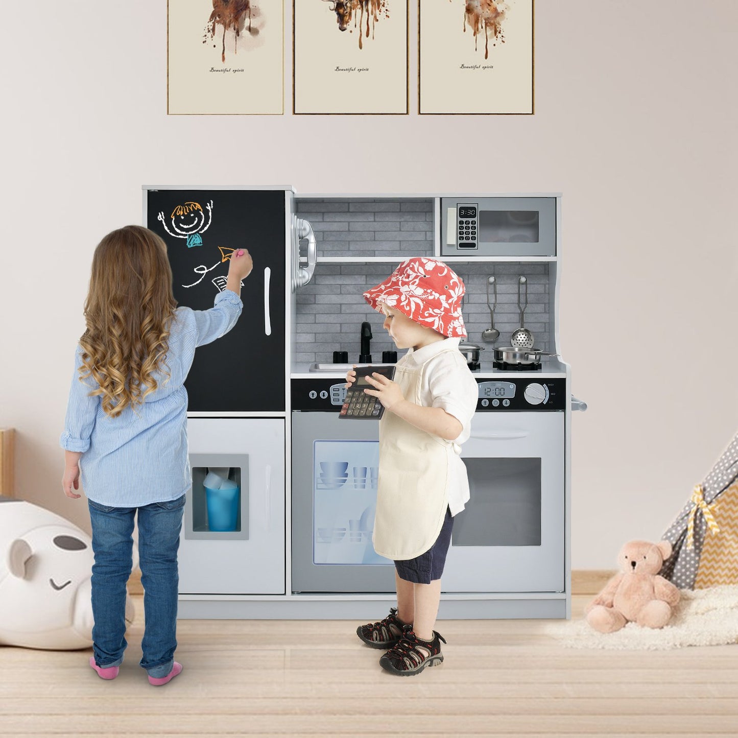 Toddler Pretend Play Kitchen for Boys and Girls 3-6 Years Old-Black