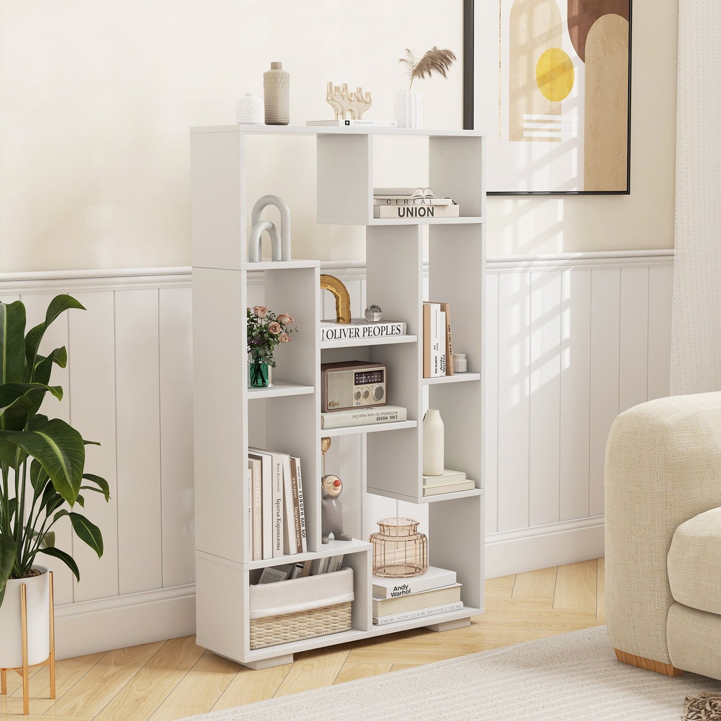 47-Inch Tall Bookshelf for Home Office Living Room-Natural & Black