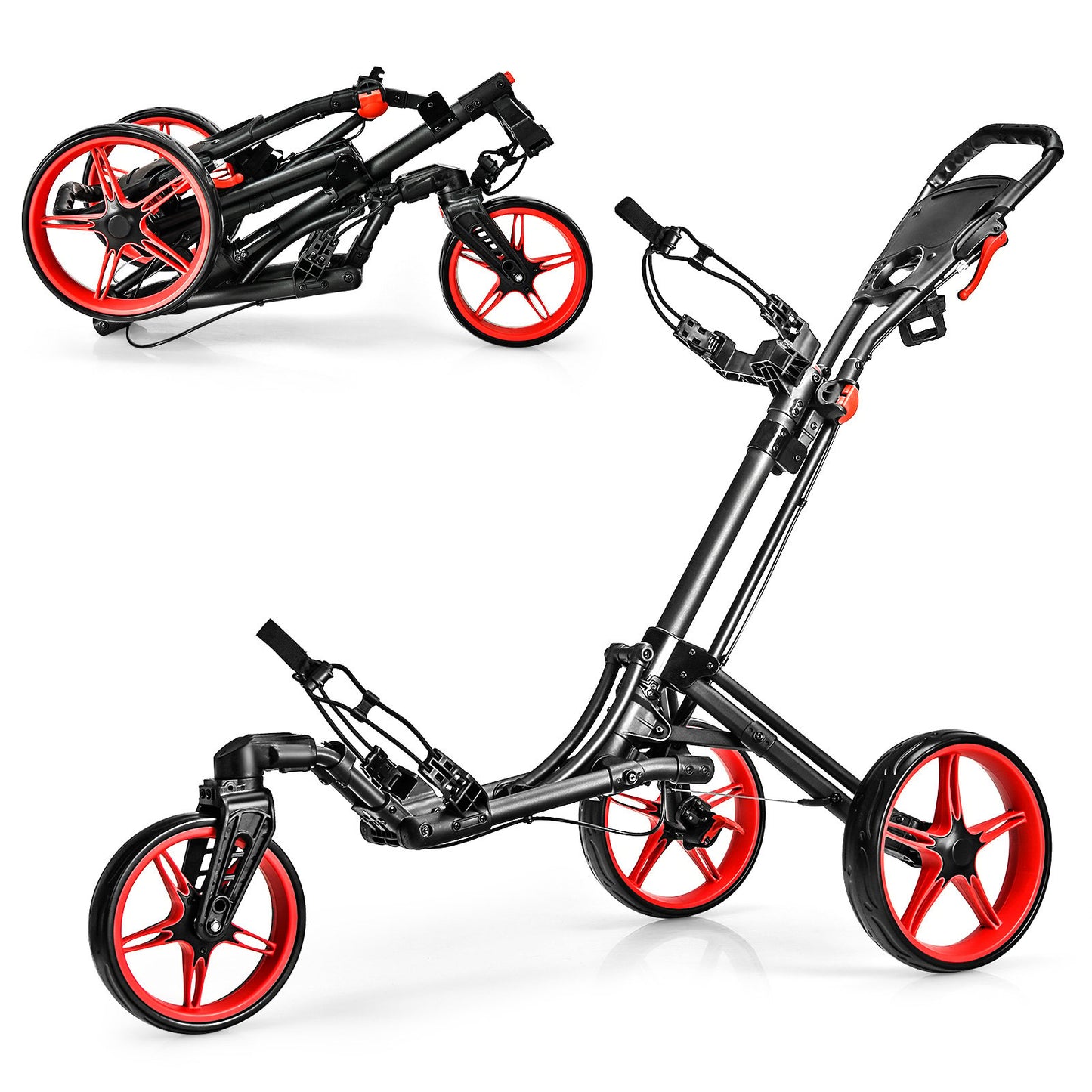 Folding Golf Push Cart with Scoreboard Adjustable Handle Swivel Wheel-Blue