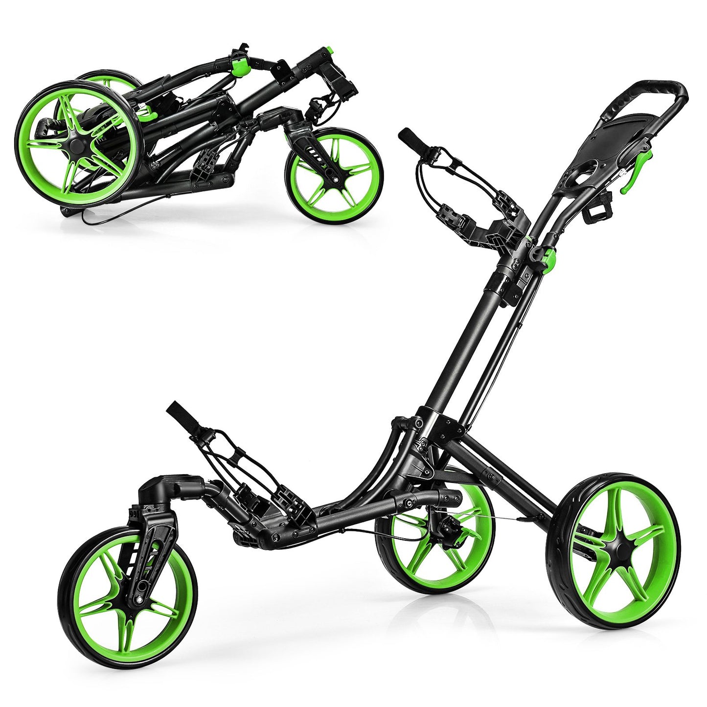 Folding Golf Push Cart with Scoreboard Adjustable Handle Swivel Wheel-Blue