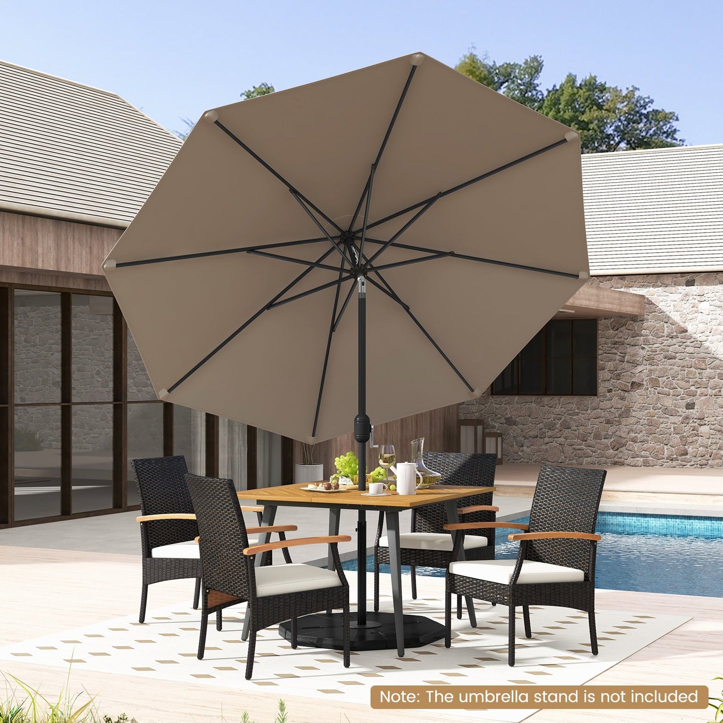 9 ft Outdoor Market Patio Table Umbrella Push Button Tilt Crank Lift-Beige