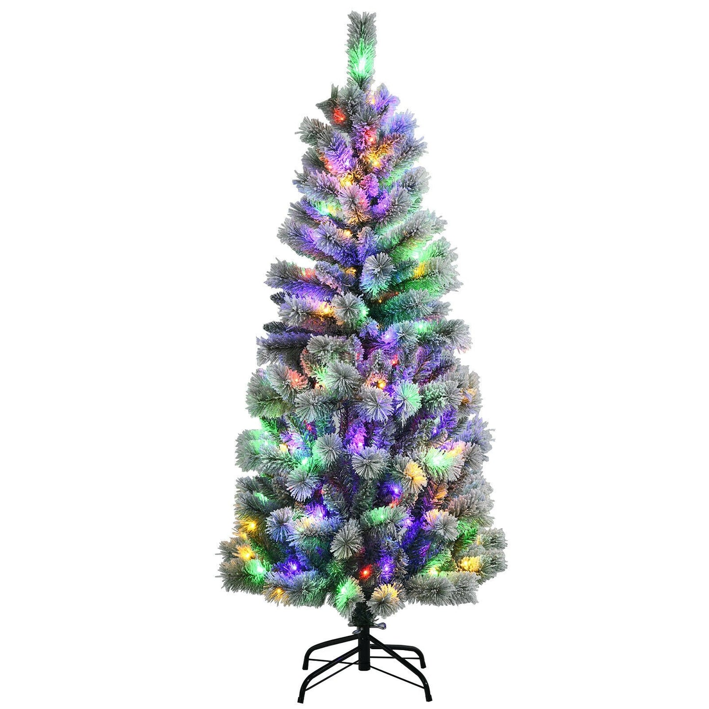 7.5 Feet Pre-Lit Hinged Christmas Tree Snow Flocked with 9 Modes Lights