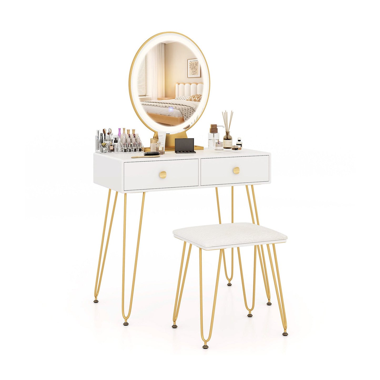 Industrial Makeup Dressing Table with 3 Lighting Modes-Rustic Brown