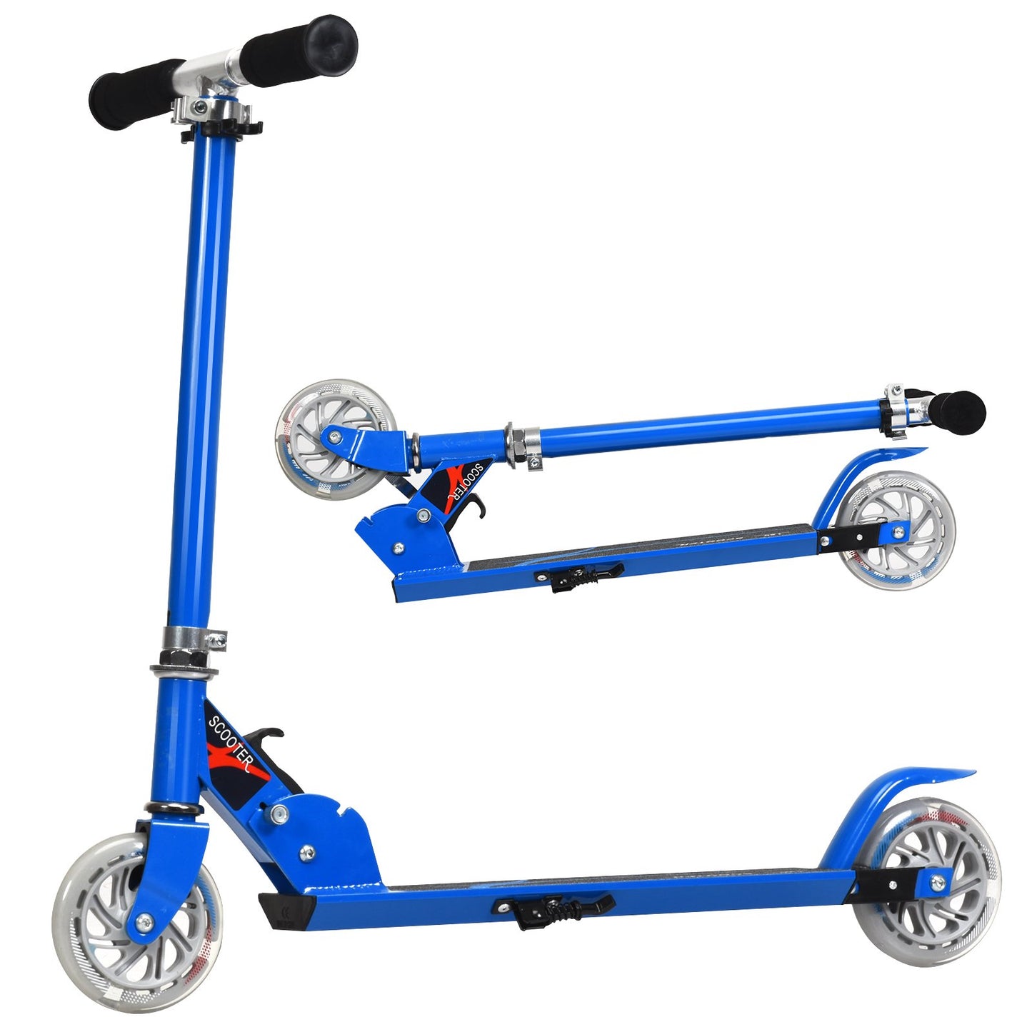 Folding Aluminum Kids Kick Scooter with LED Lights-Blue