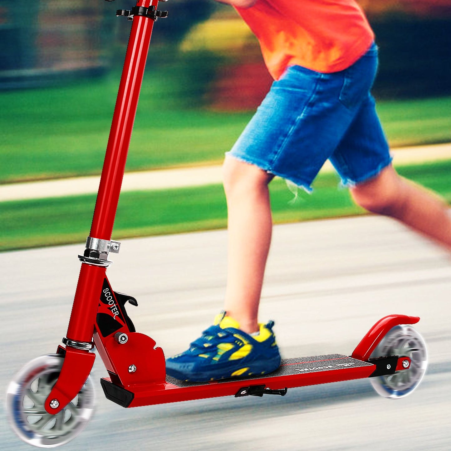 Folding Aluminum Kids Kick Scooter with LED Lights-Blue