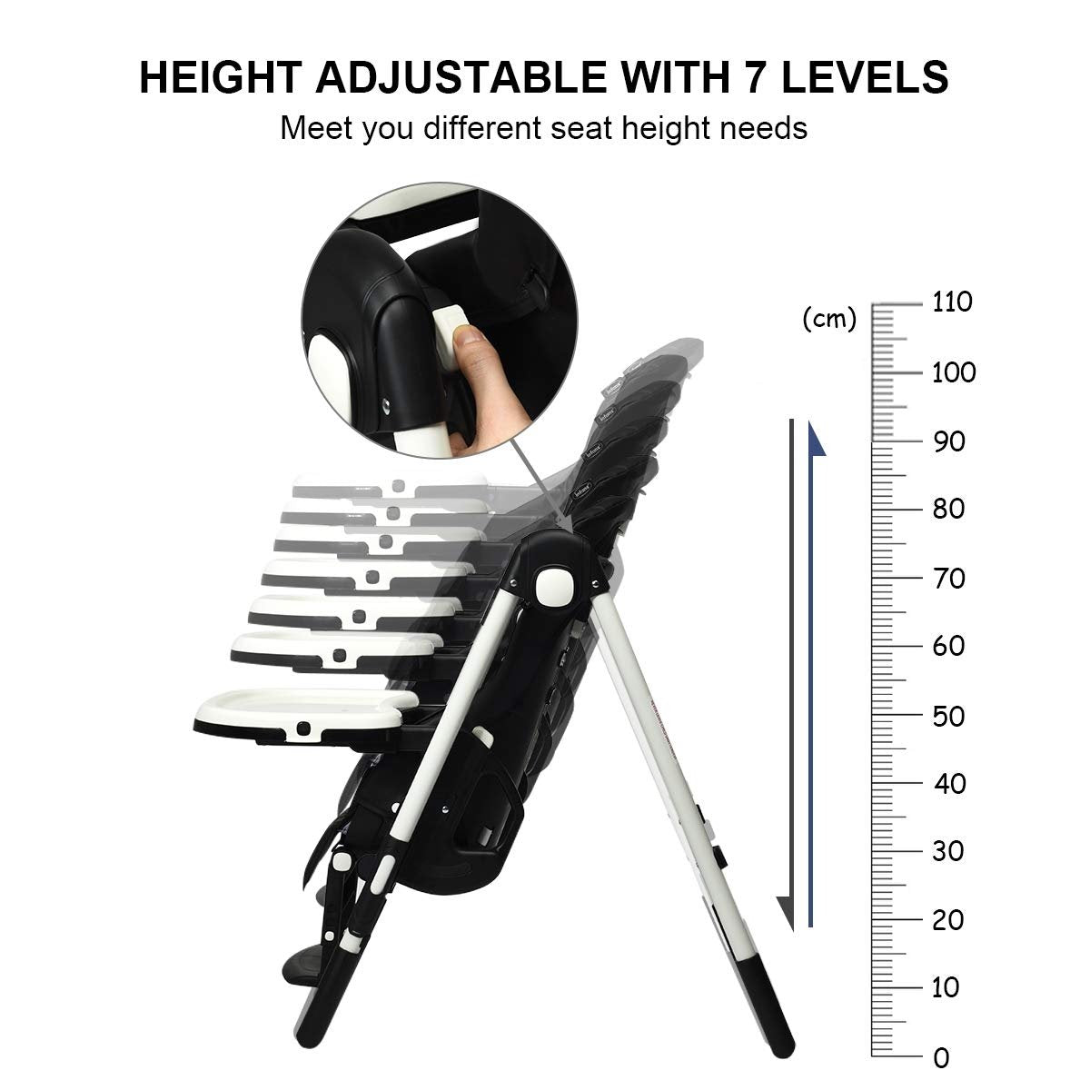 Foldable High chair with Multiple Adjustable Backrest-Black