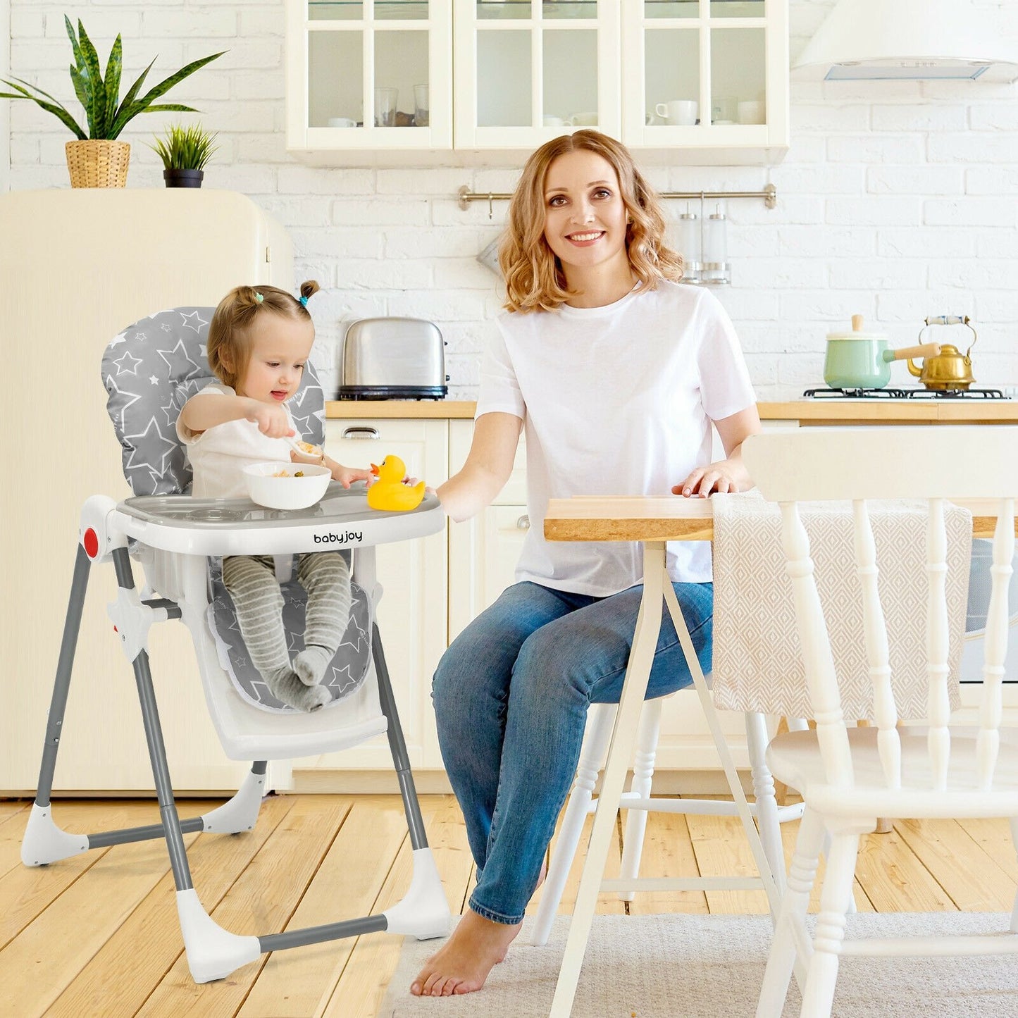 Folding Baby High Dining Chair with 6-Level Height Adjustment-Beige