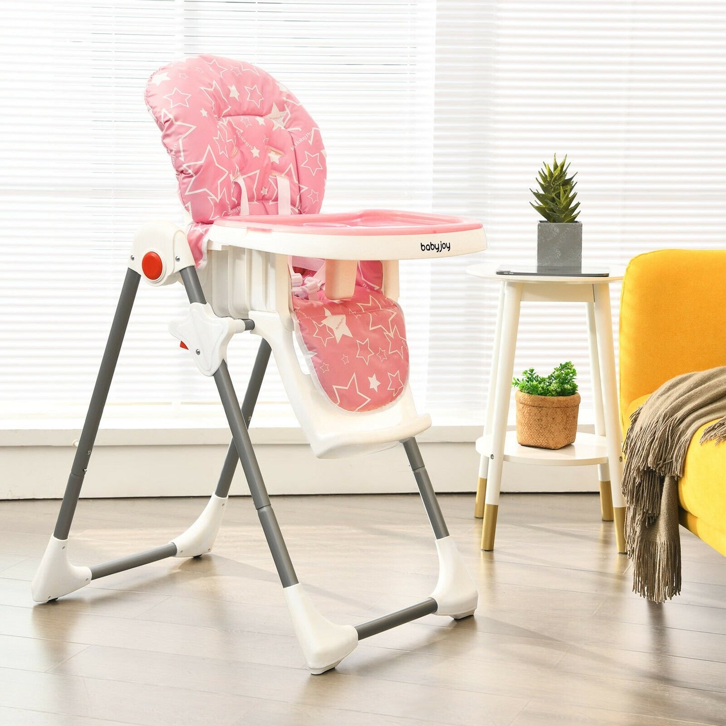 Folding Baby High Dining Chair with 6-Level Height Adjustment-Beige