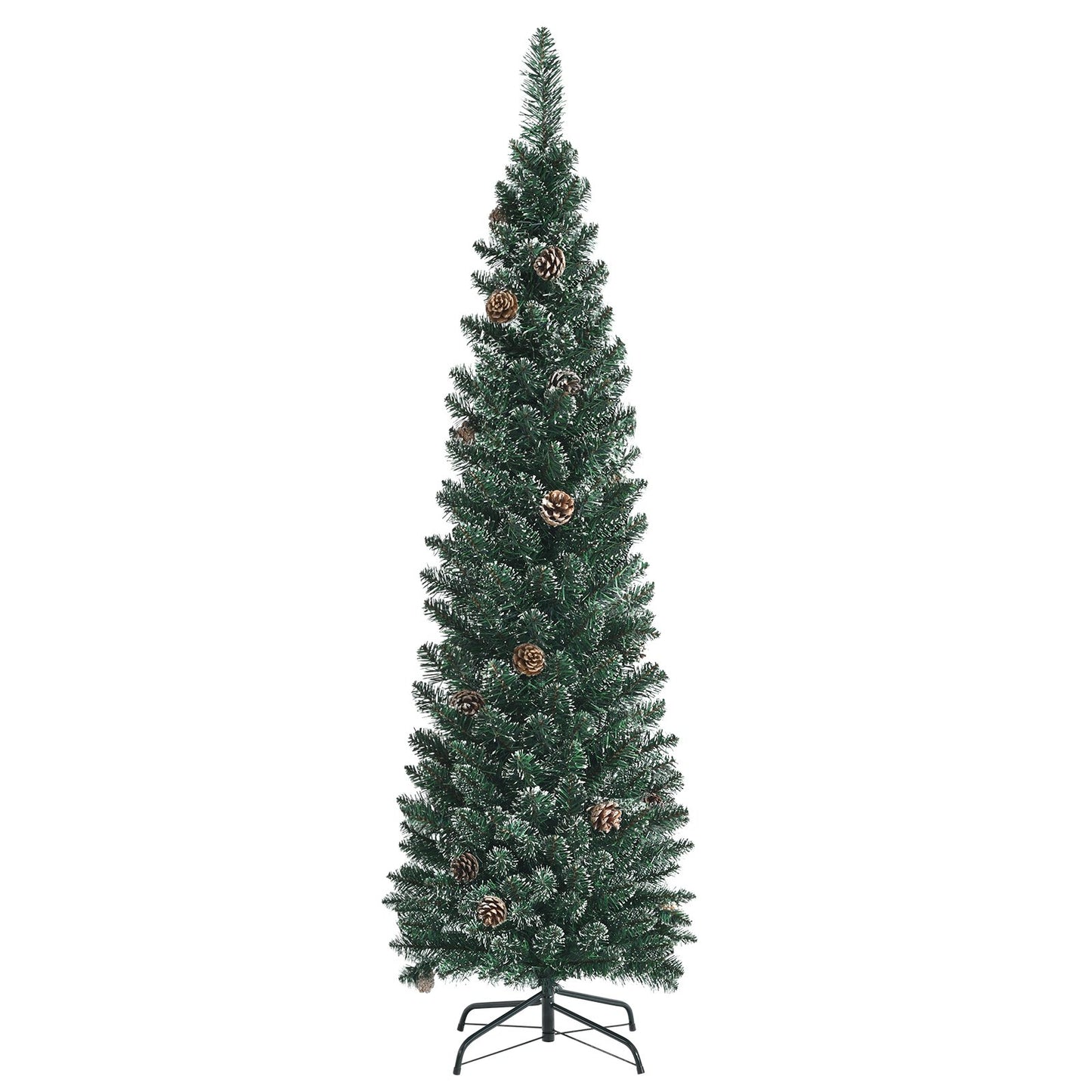 Snowy Artificial Pencil Christmas Tree with Pine Cones-6 ft