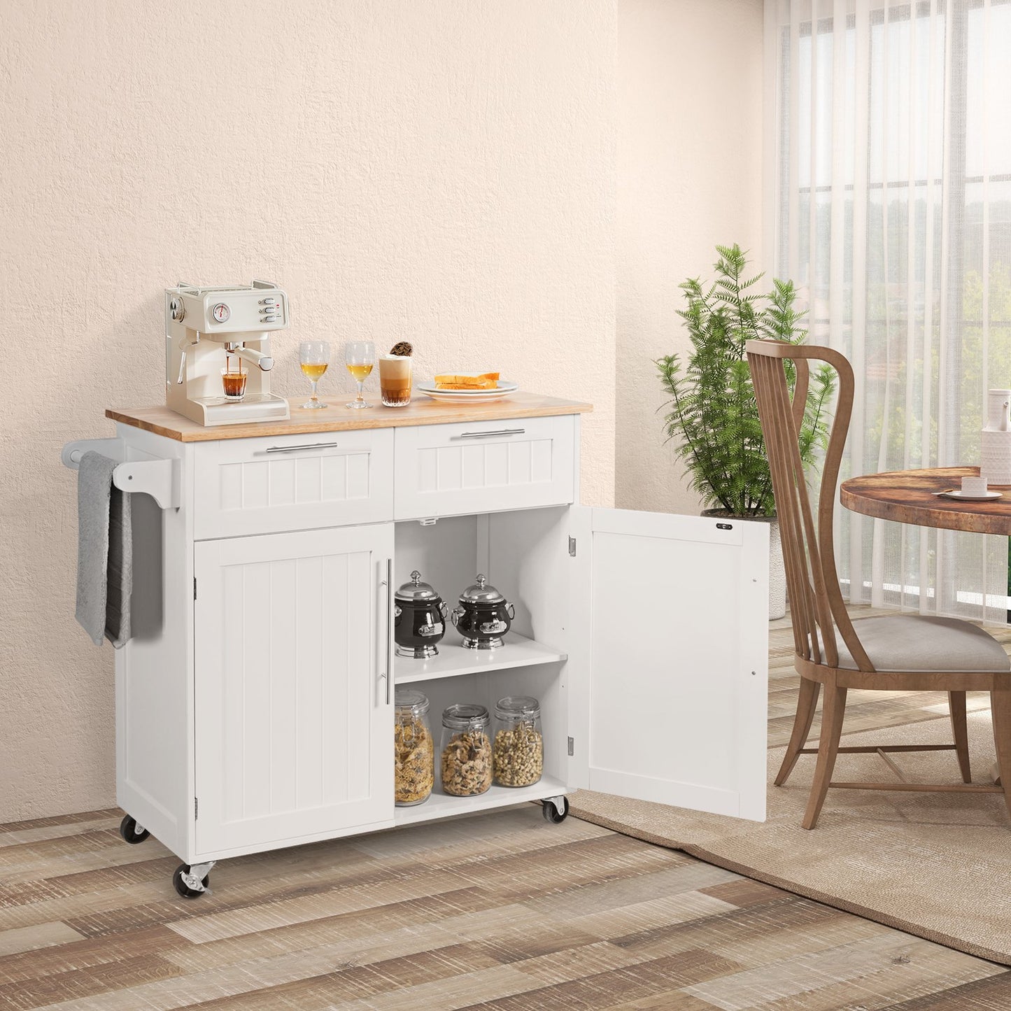 Heavy Duty Rolling Kitchen Cart with Tower Holder and Drawer-Black