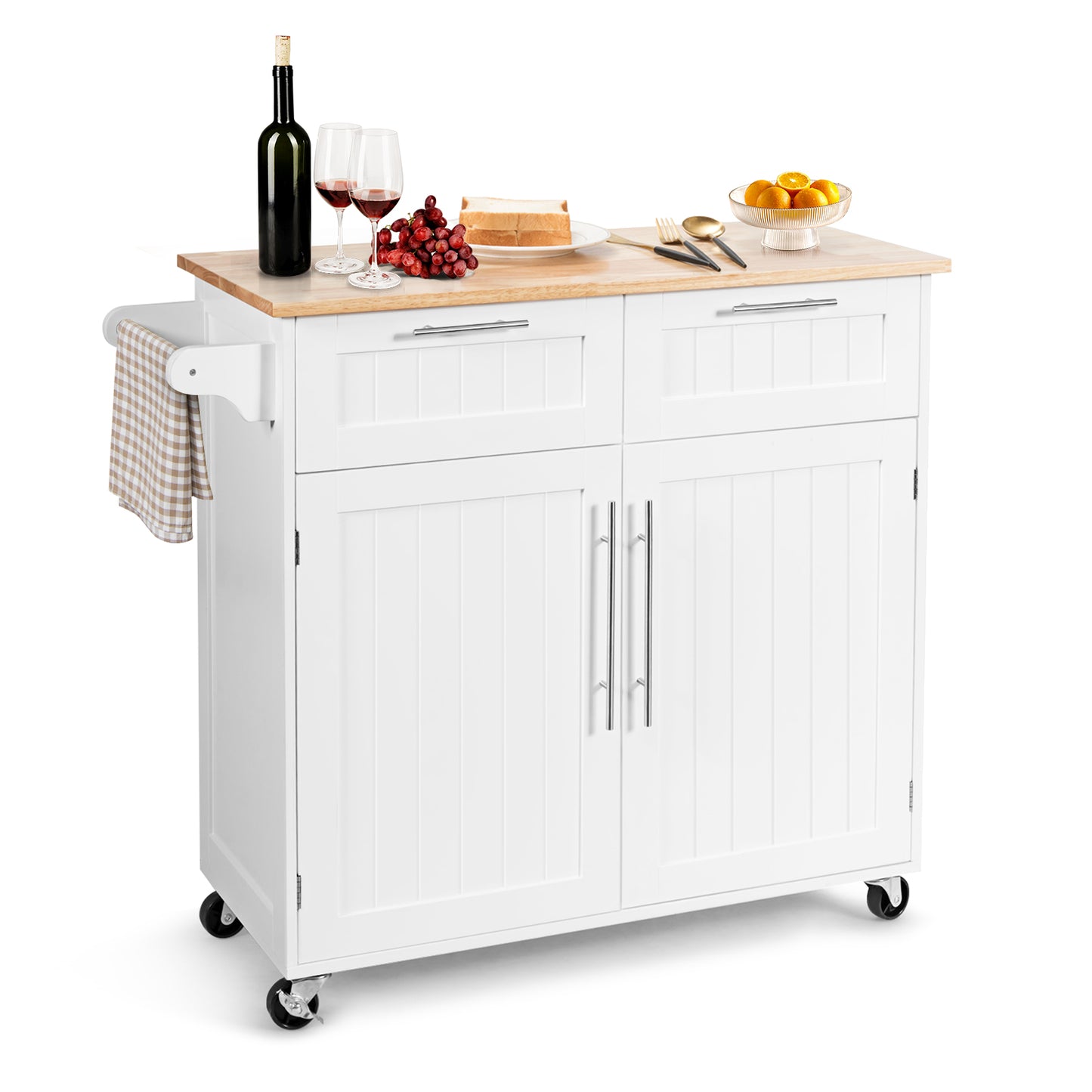 Heavy Duty Rolling Kitchen Cart with Tower Holder and Drawer-Black