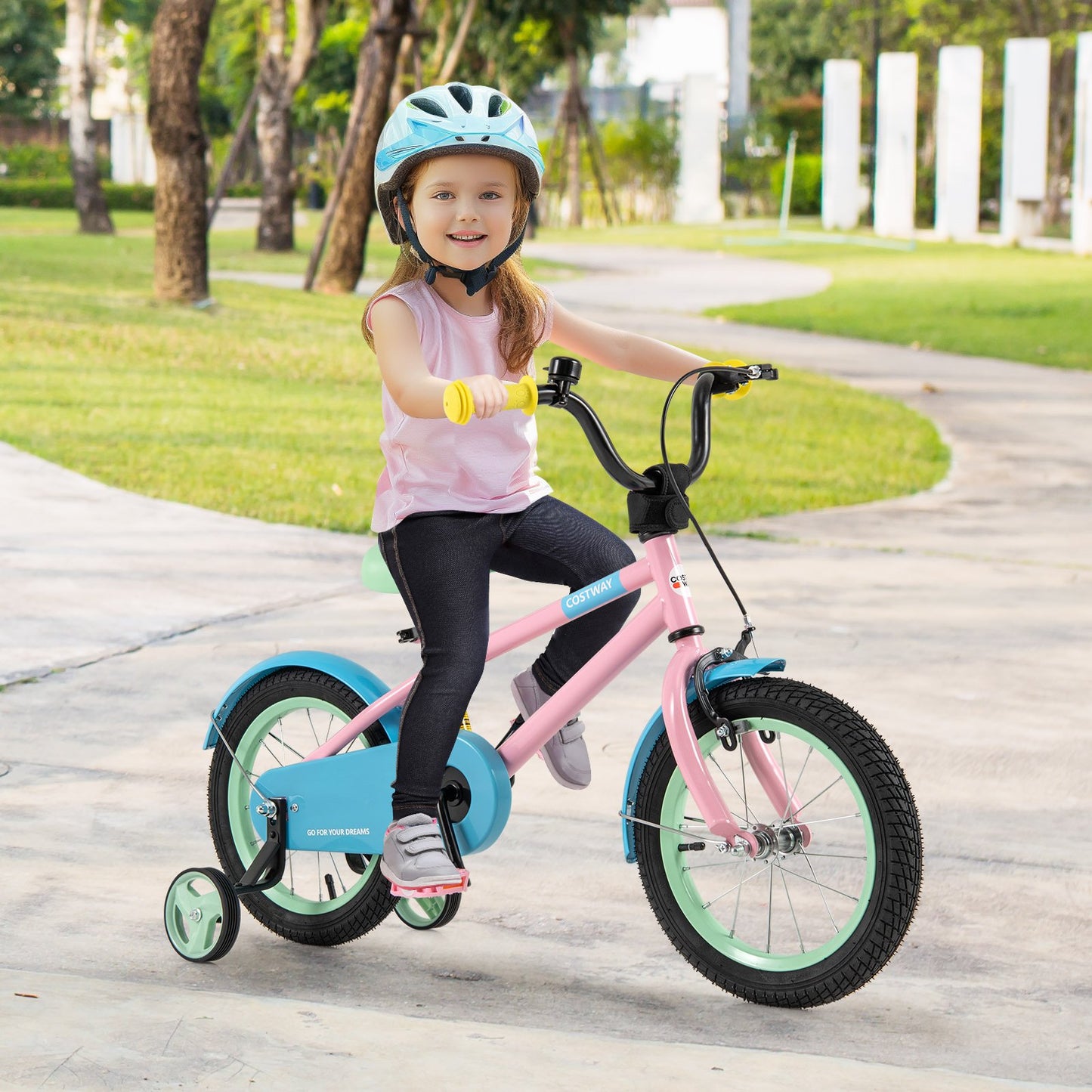 Kids Bike with Adjustable Handlebar and Saddle Pink-18 Inches