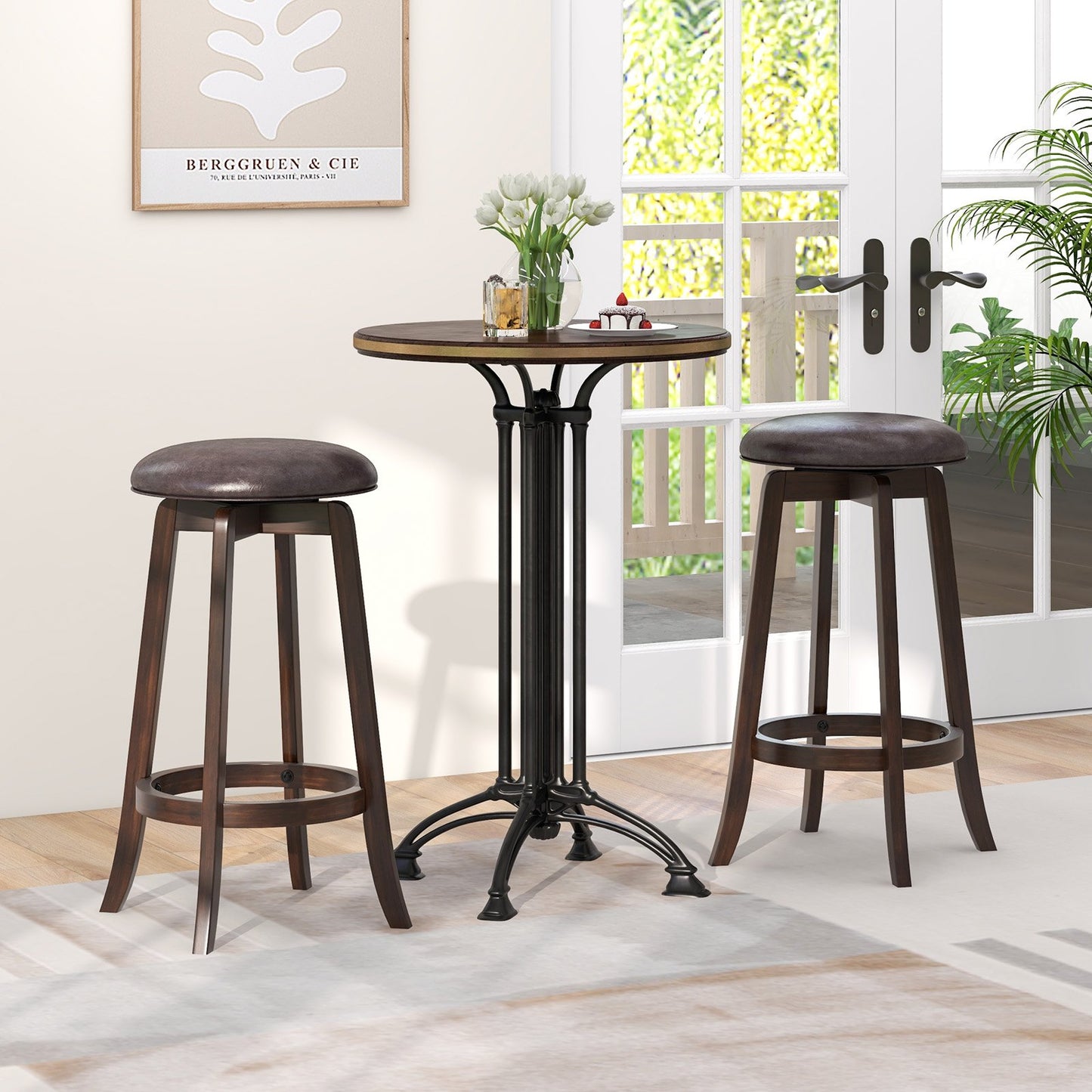 Set of 2 24/29 Inch Upholstered PU Leather Bar Stool with 360° Swivel Round Seat-24 Inch