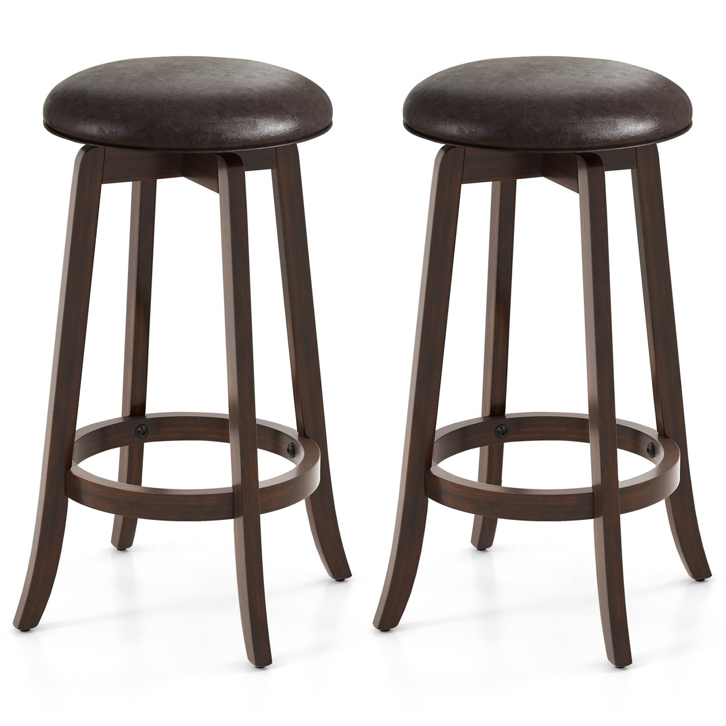 Set of 2 24/29 Inch Upholstered PU Leather Bar Stool with 360° Swivel Round Seat-24 Inch