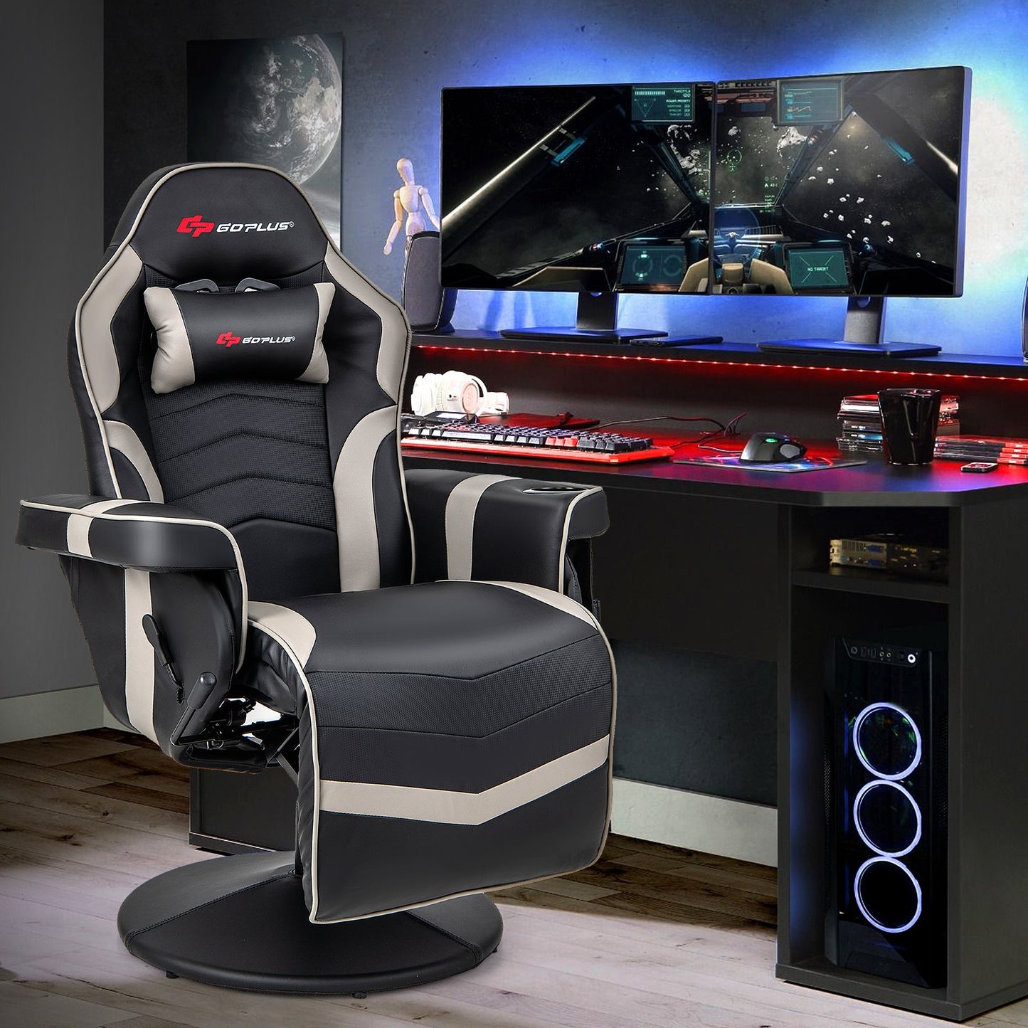 Massage Video Gaming Recliner Chair with Adjustable Height-Black